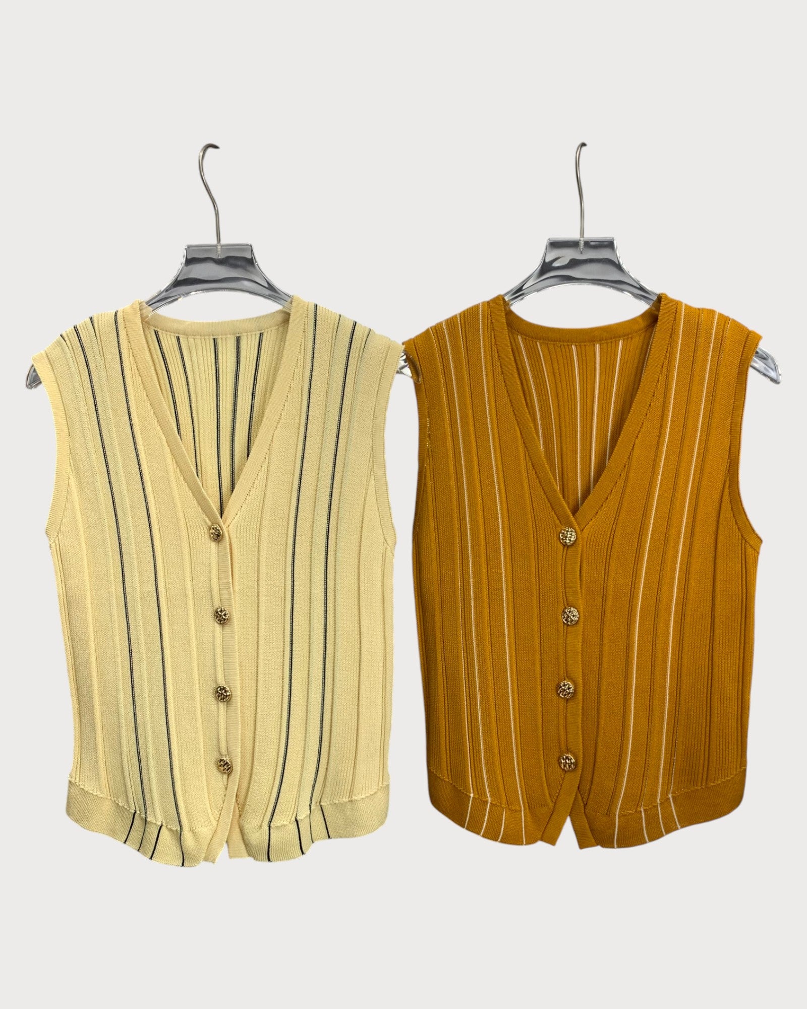 Striped Knit Button Vest