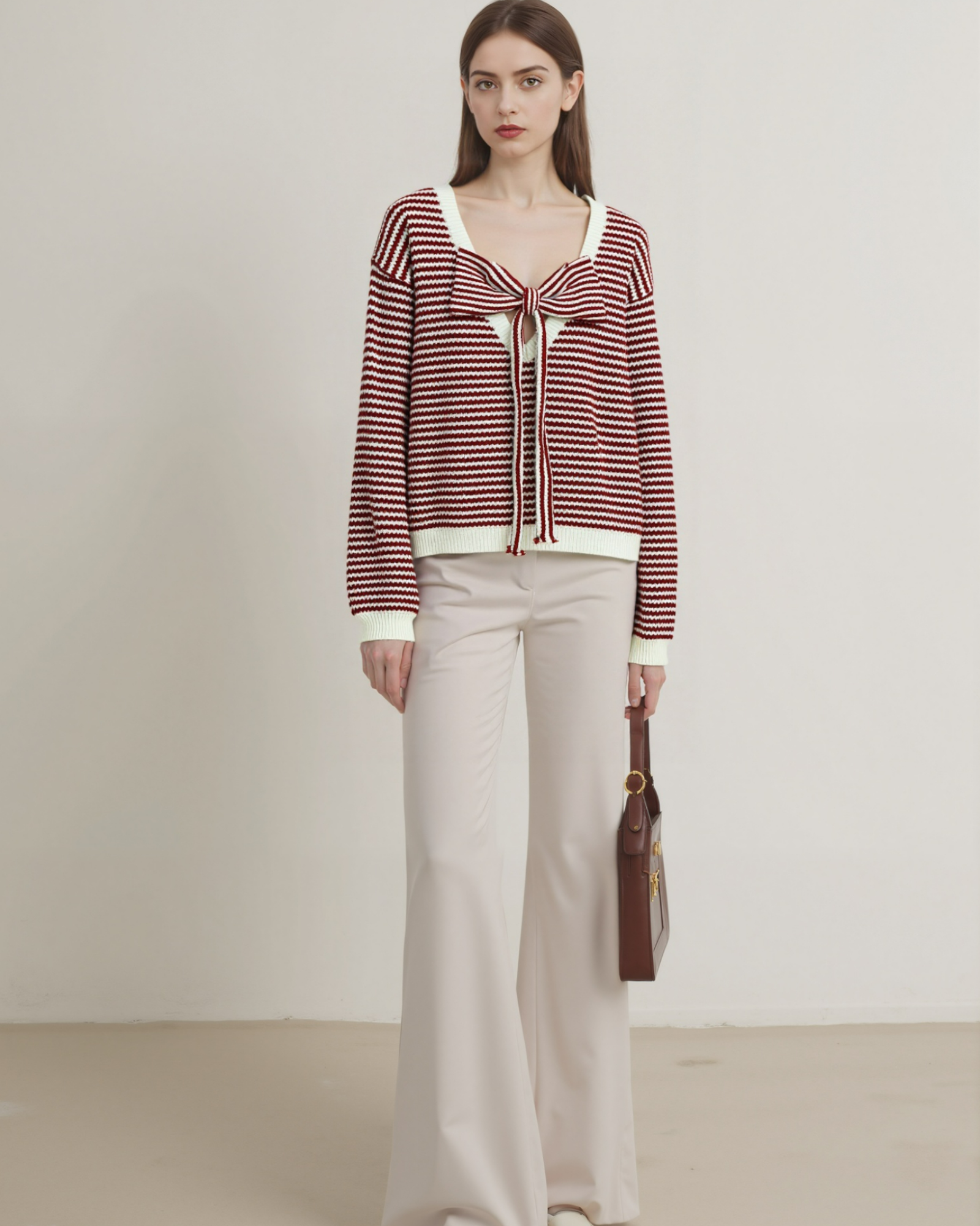 Striped Knit Sweater with Back Bow