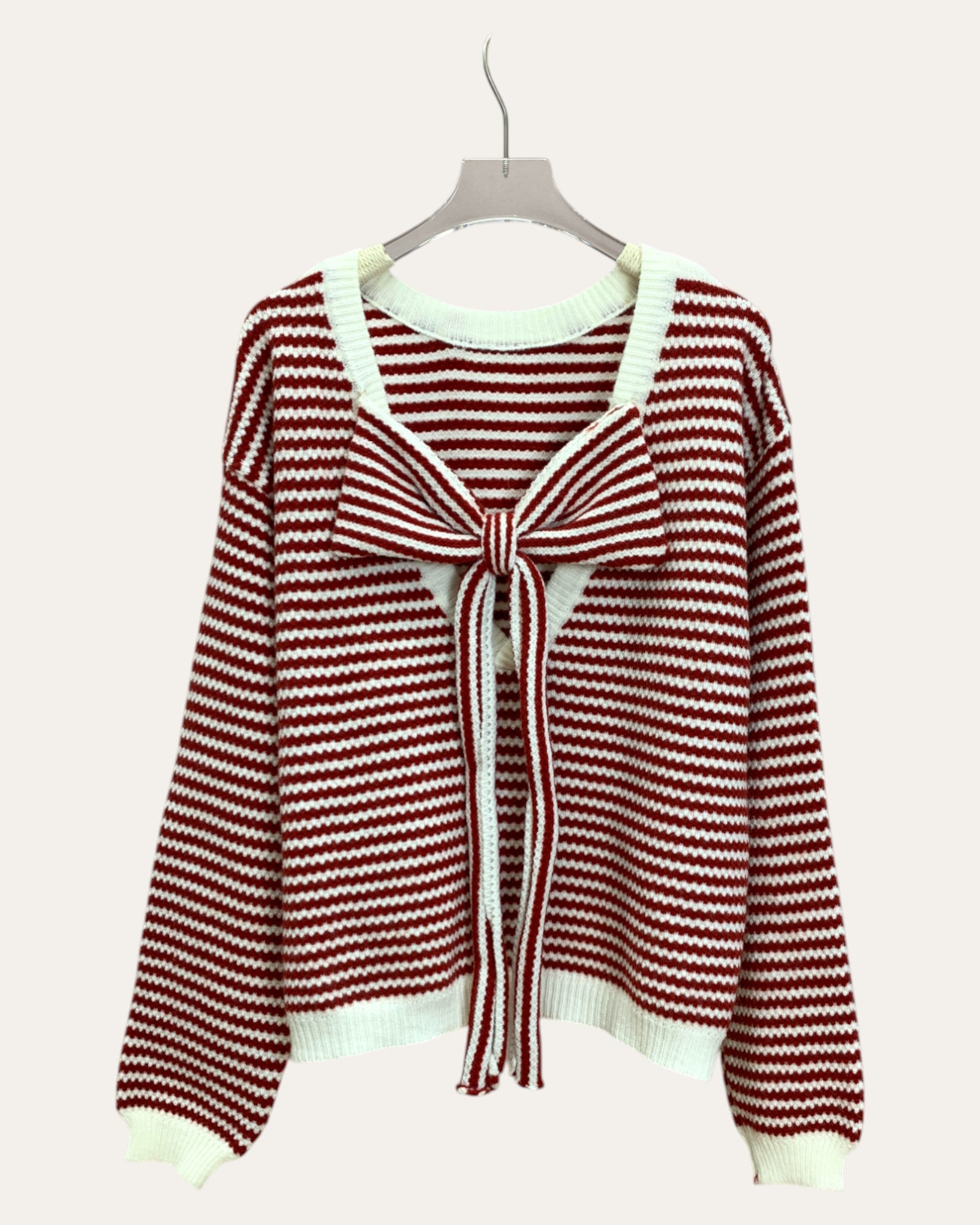 Striped Knit Sweater with Back Bow