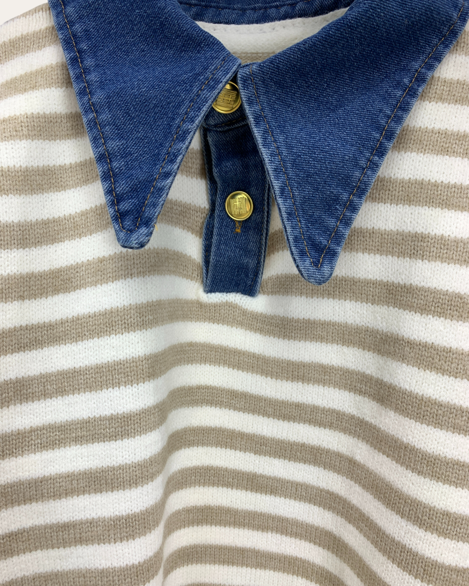Striped Knit with Denim Collar