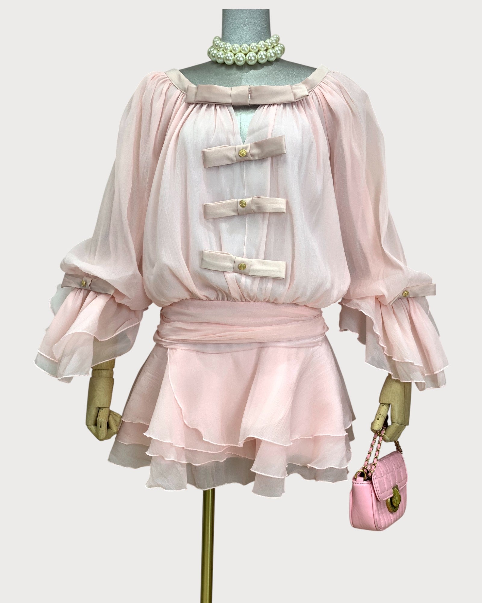 Tiered Ruffle Hem Off-Shoulder Mini Dress with Bow Detail