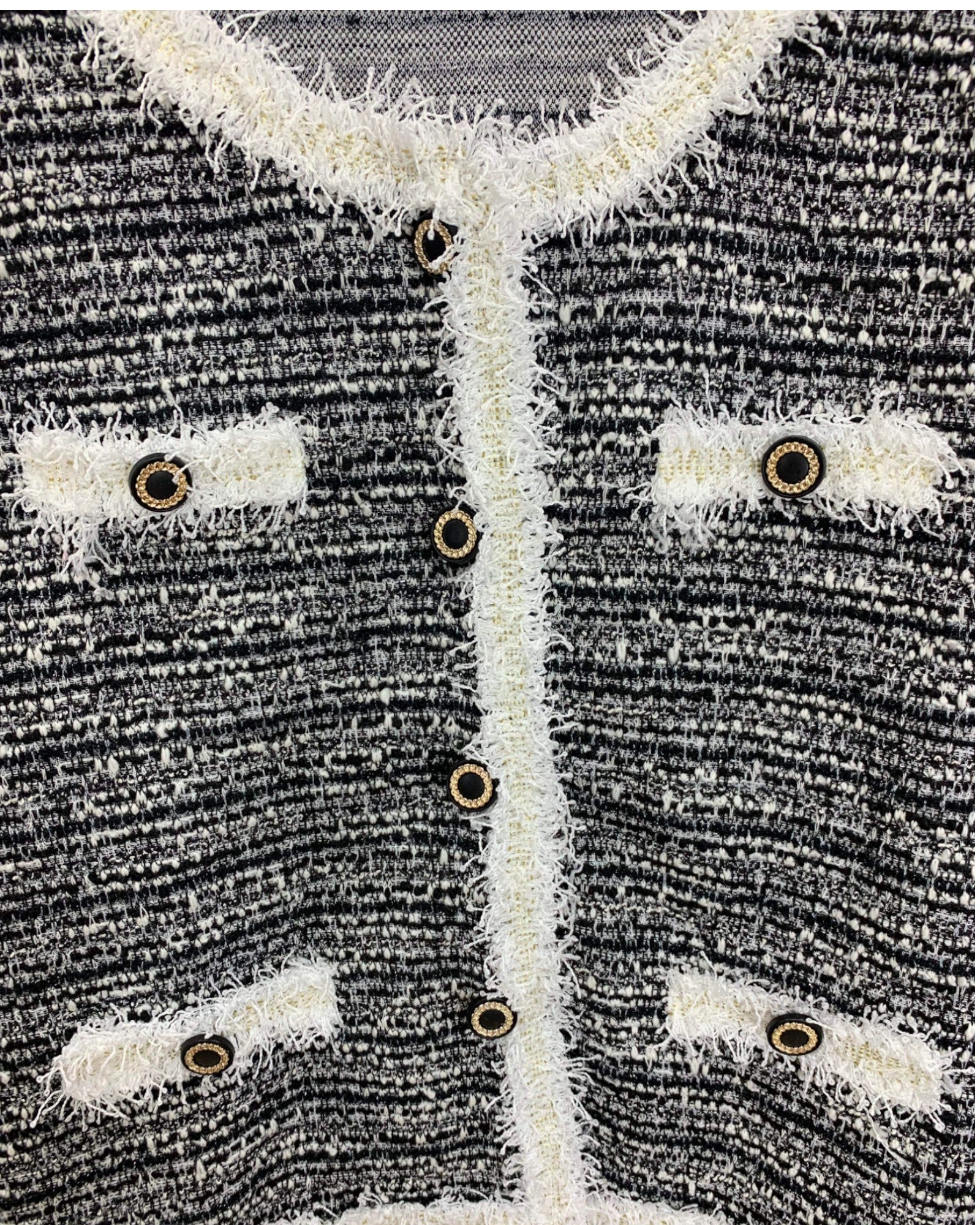 Tweed Contrast Trim Buttoned Jacket