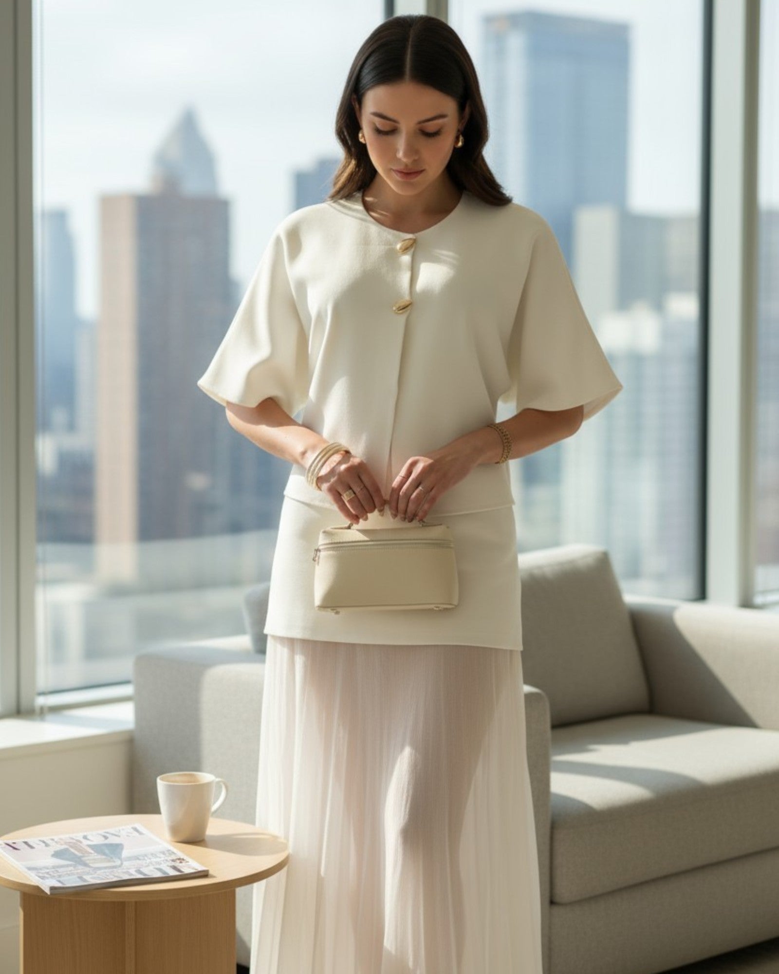 Two-Piece Knit Sets with Pleated Maxi Skirt