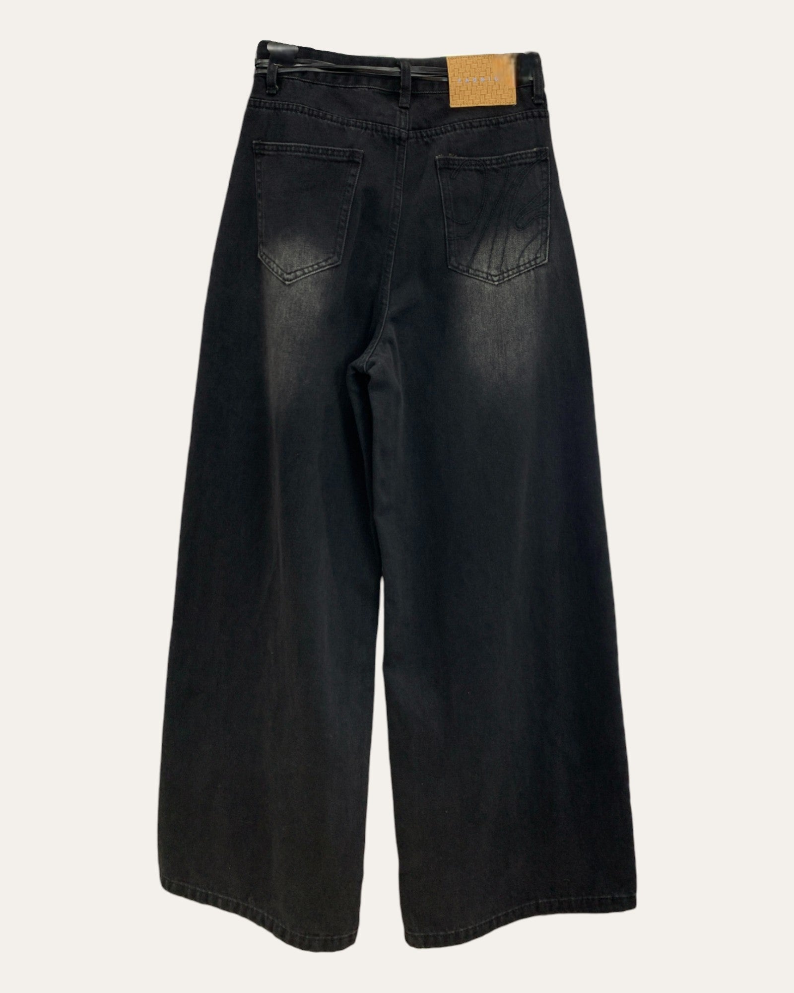 Washed Wide-Leg Jeans with Scarf Belt