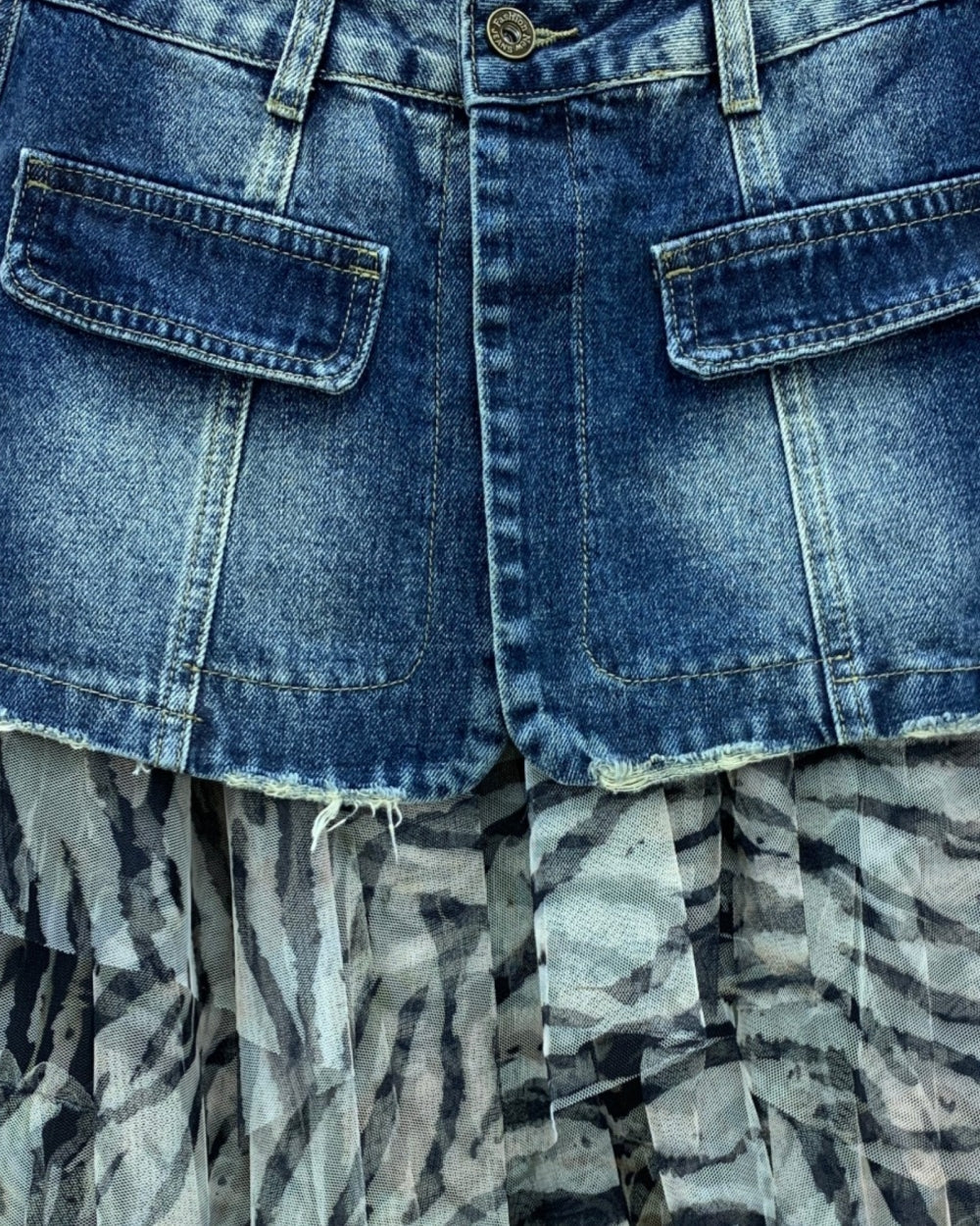 After Dark Denim Mesh Tiered Skirt - Zilvina