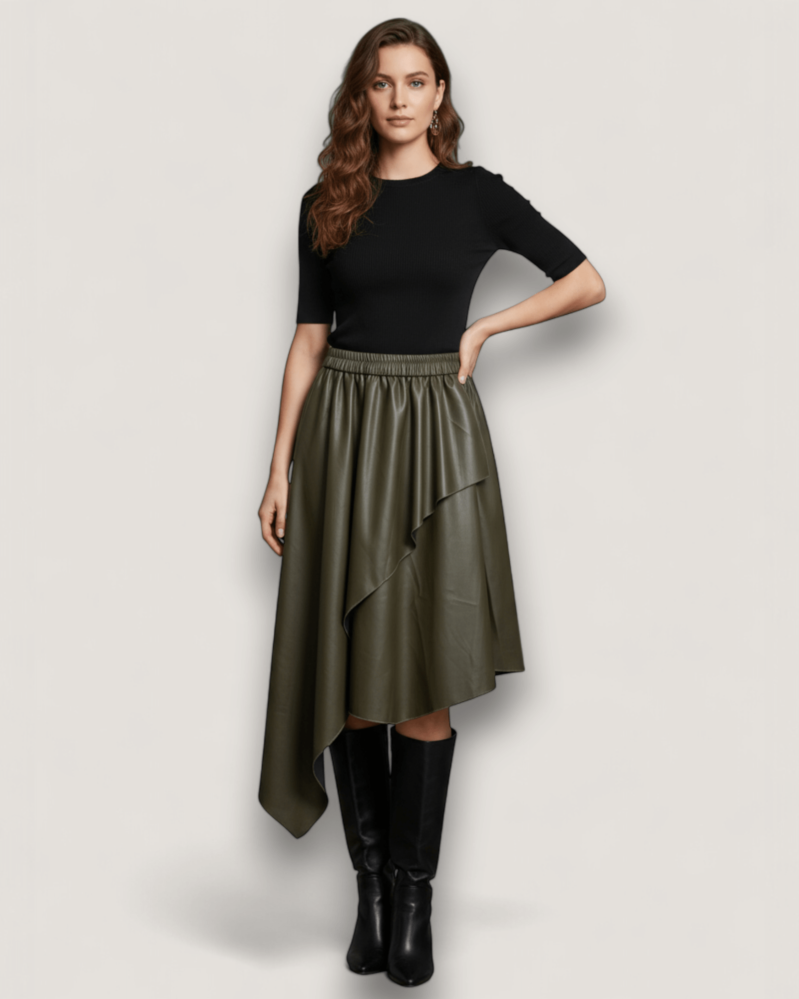 Asymmetric Faux Leather Skirt - Zilvina