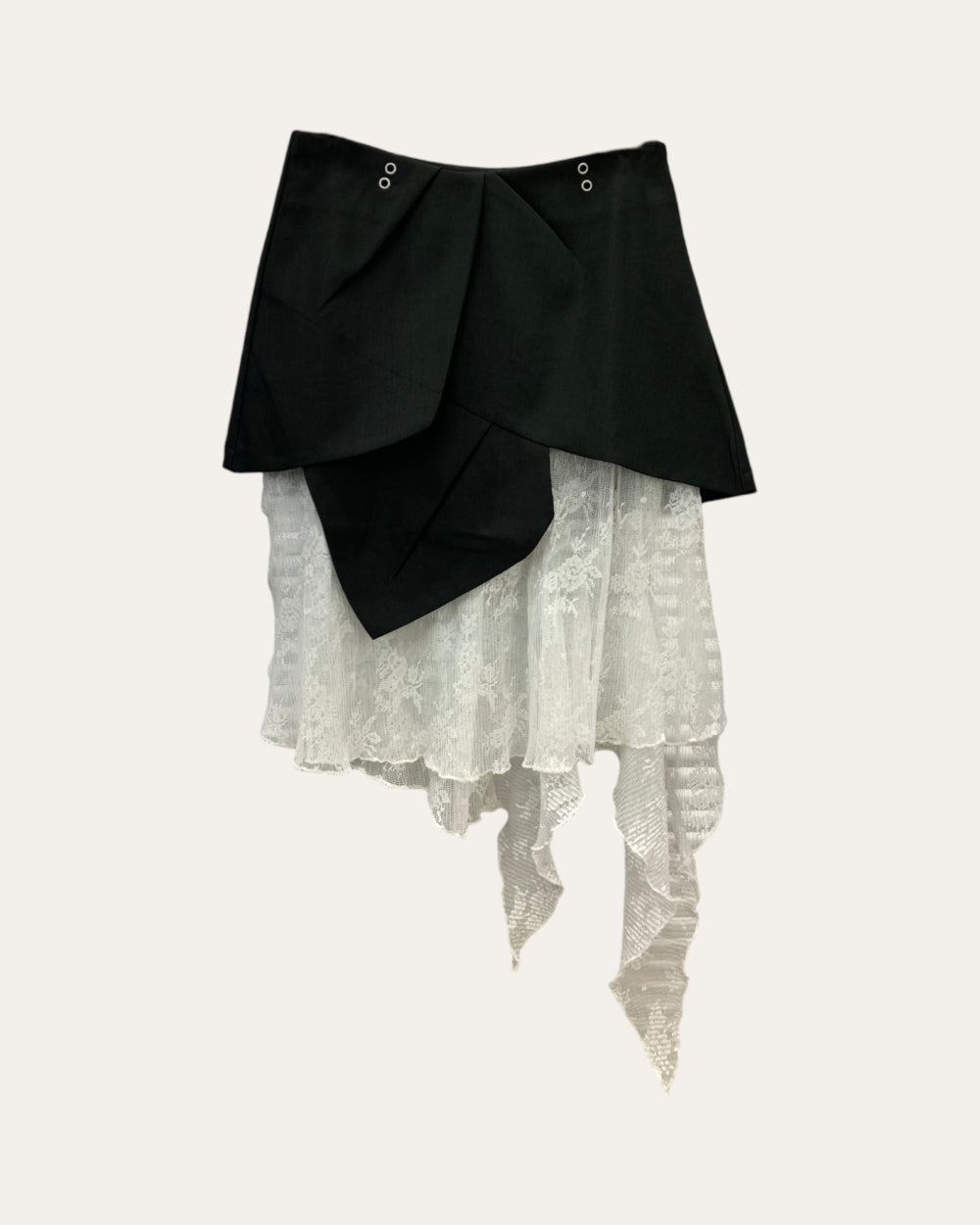 Asymmetric Lace Panel Layered Midi Skirt - Zilvina