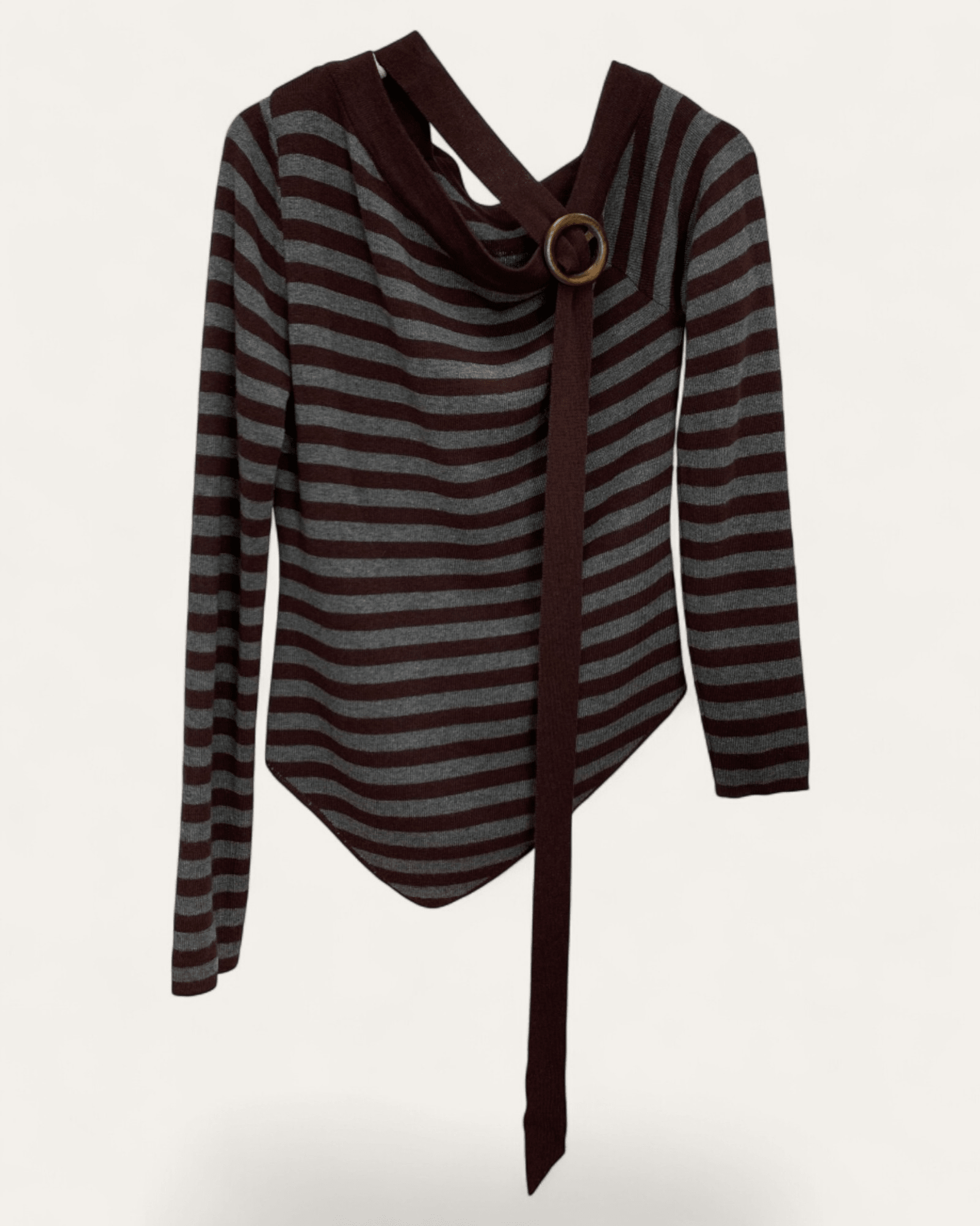 Asymmetric Striped Knit Top with Ring Strap - Zilvina