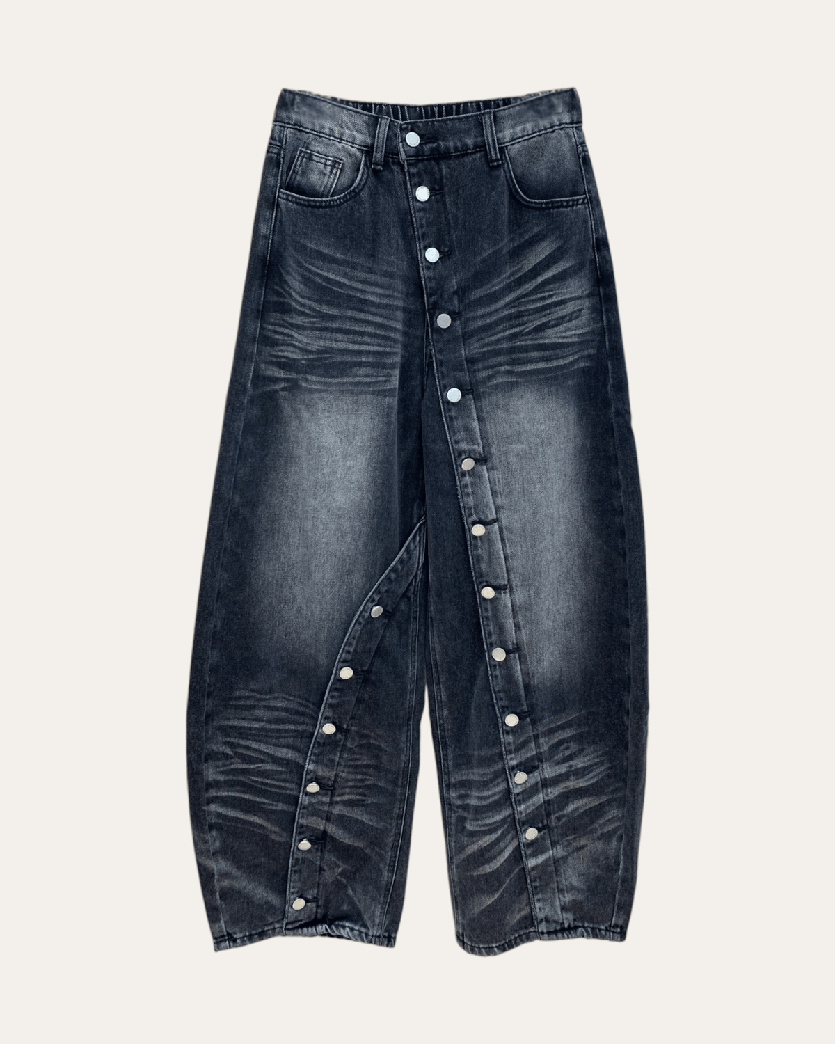Asymmetrical Button Barrel Jeans - Zilvina