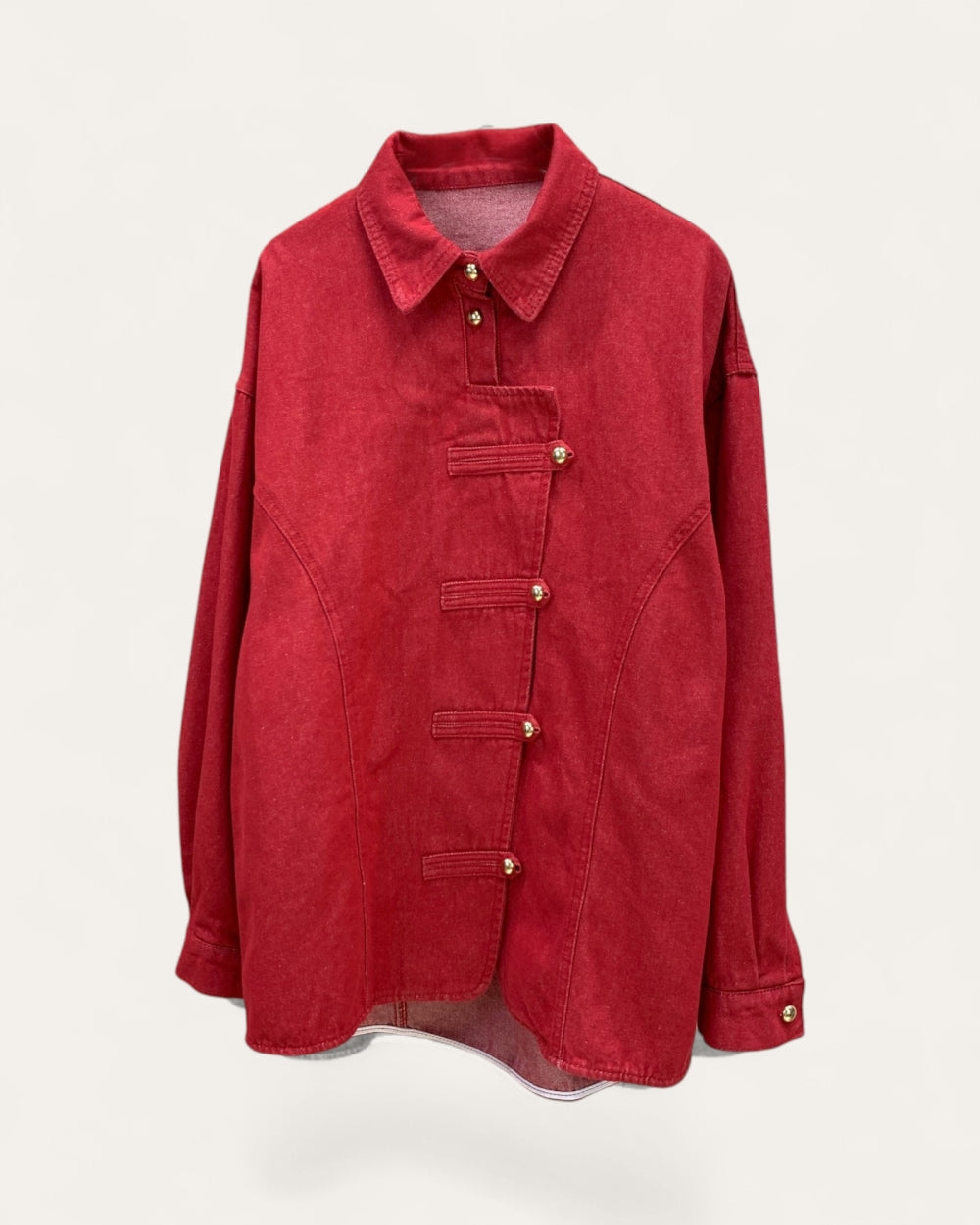 Asymmetrical Button Detail Denim Shirt Jacket - Zilvina
