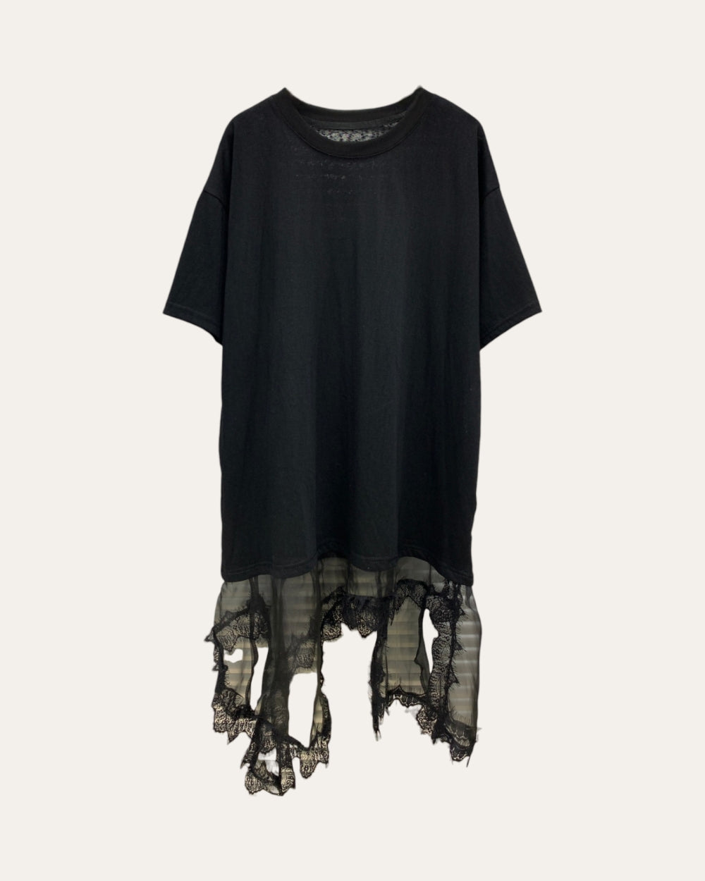 Asymmetrical Lace Hem T-Shirt - Zilvina