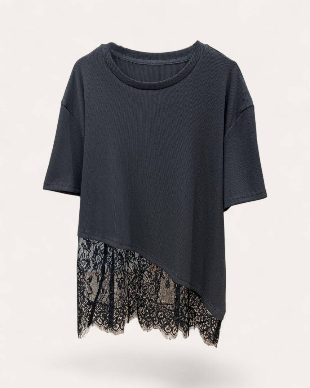 Asymmetrical Lace Hem Tee - Zilvina