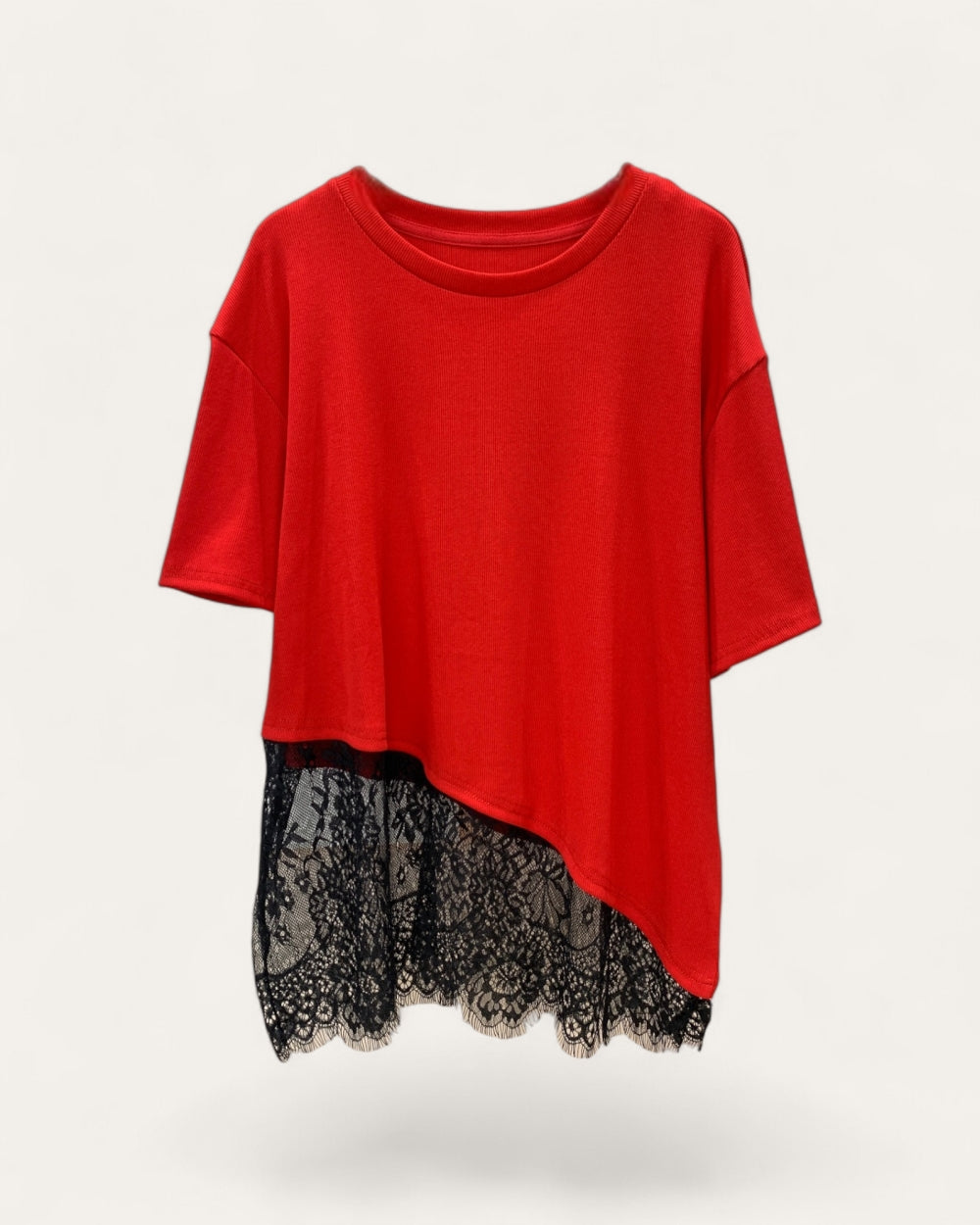 Asymmetrical Lace Hem Tee - Zilvina