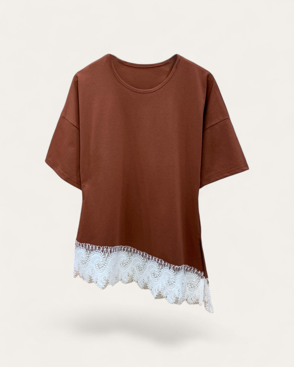 Asymmetrical Lace Hem Tee - Zilvina