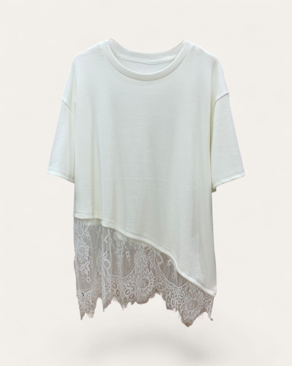 Asymmetrical Lace Hem Tee - Zilvina