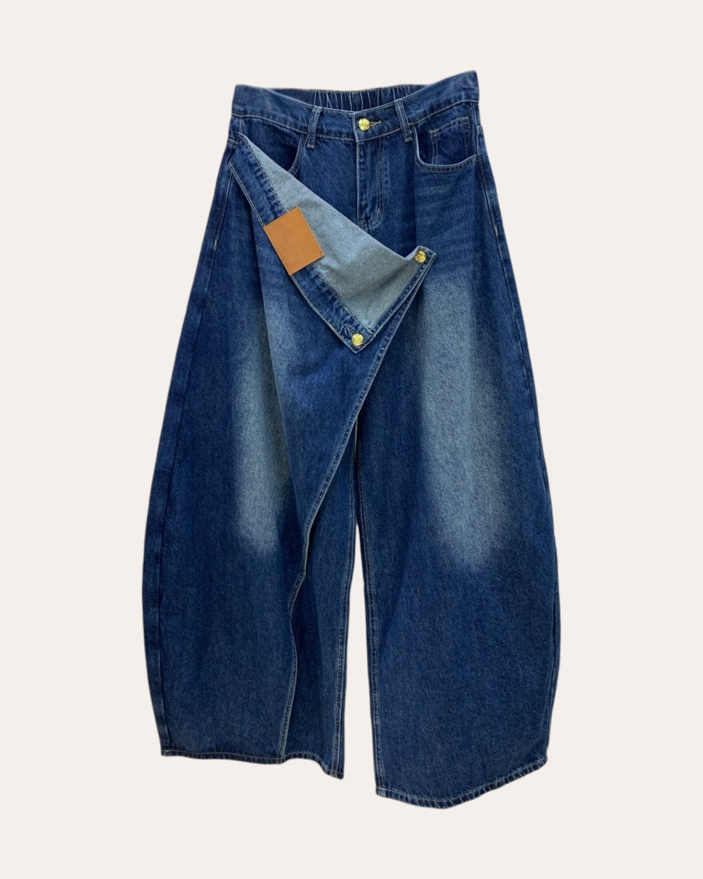 Asymmetrical Wrap Panel Denim Pants - Zilvina