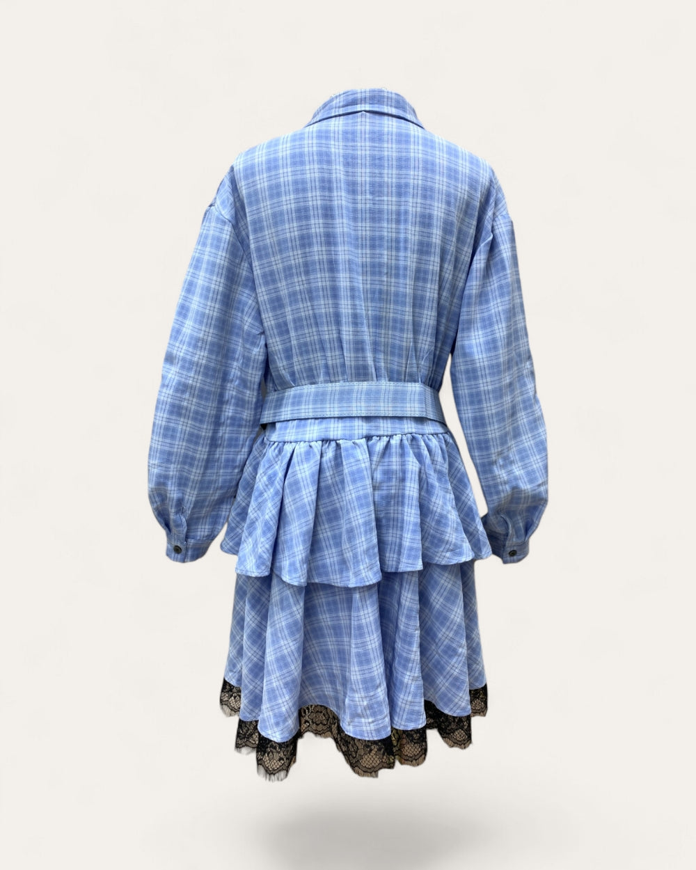 Belted Plaid Tiered Plaid Dress - Zilvina