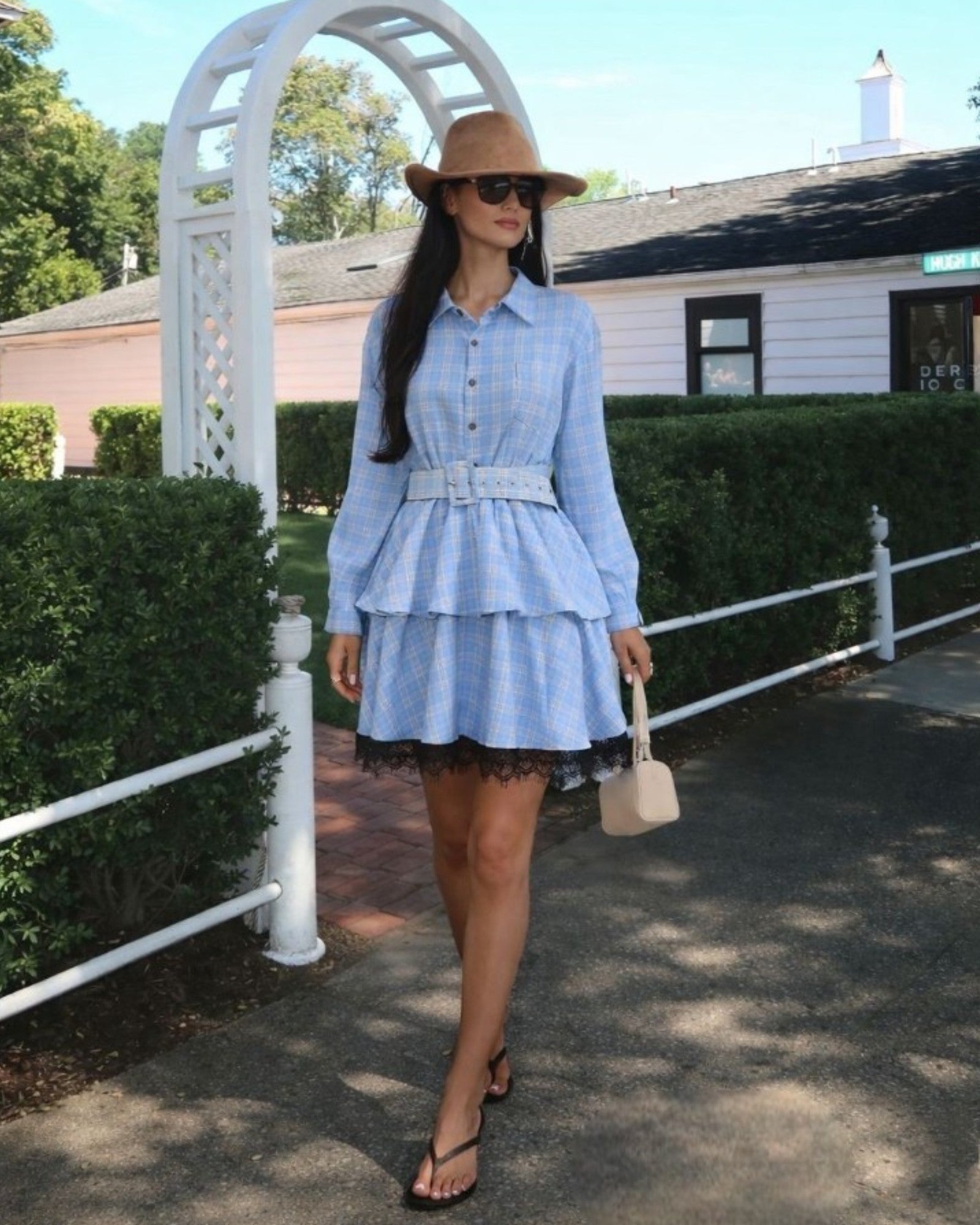 Belted Plaid Tiered Plaid Dress - Zilvina