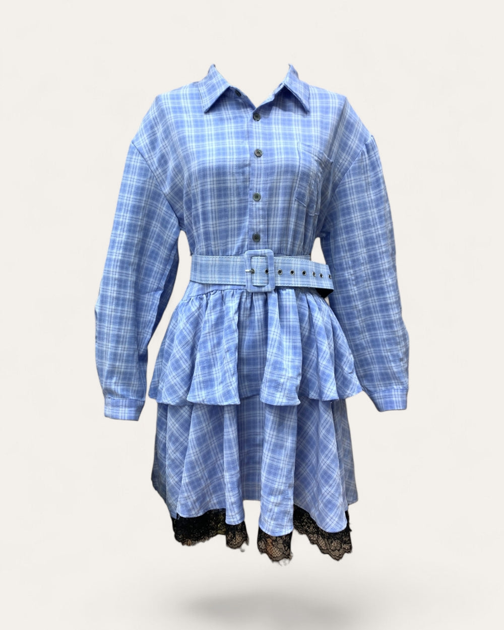 Belted Plaid Tiered Plaid Dress - Zilvina