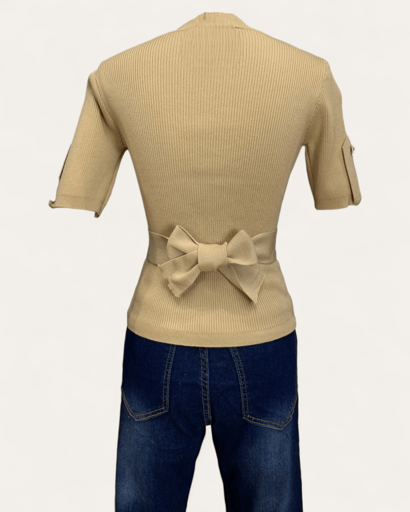 Bow Detail Half - Sleeve Knit Top - Zilvina