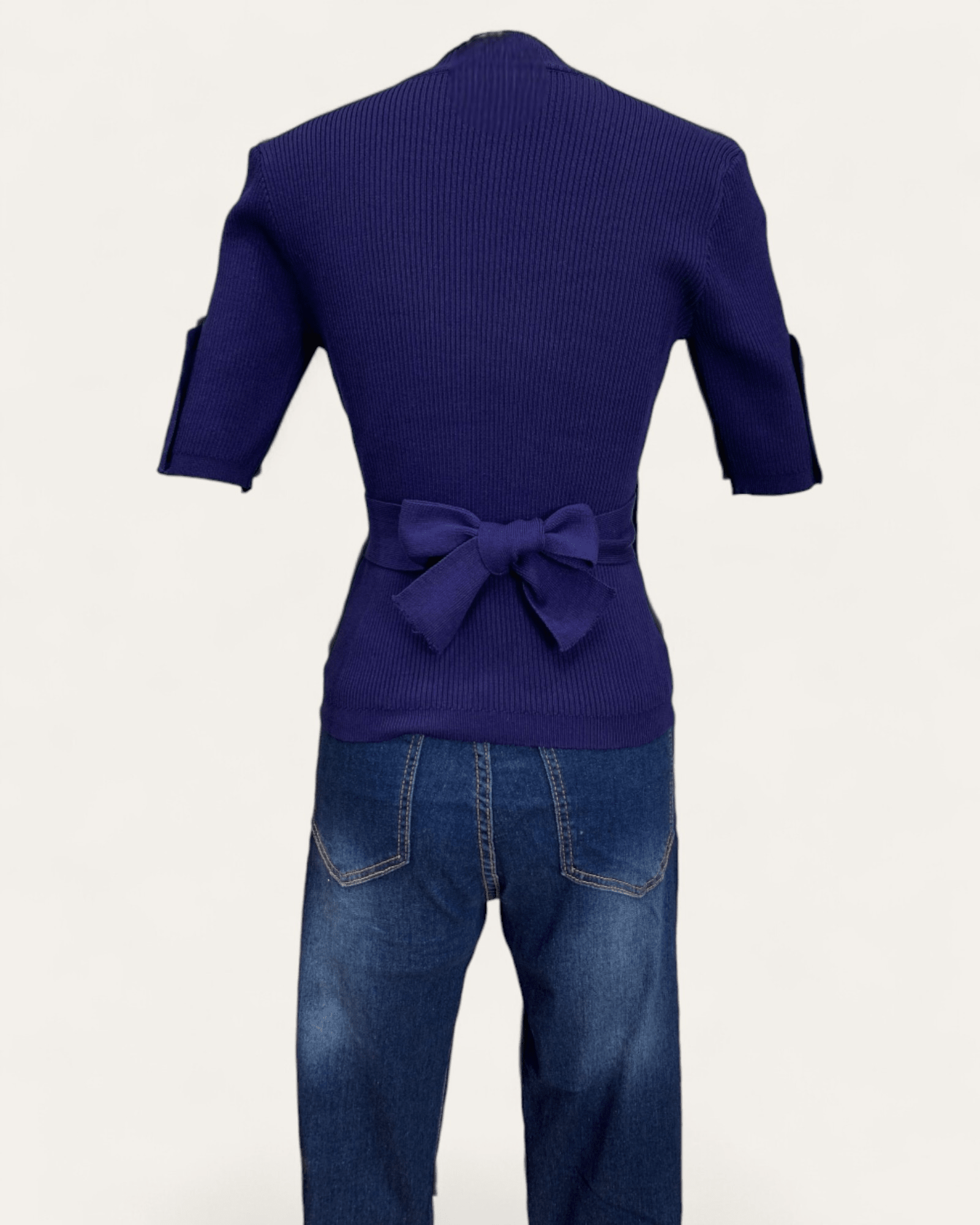 Bow Detail Half - Sleeve Knit Top - Zilvina