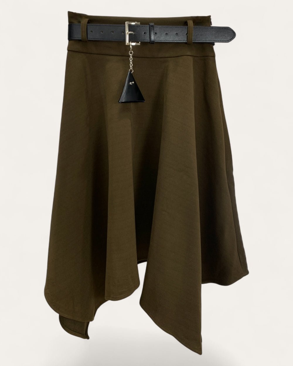 Brown Handkerchief Hem Skirt with Belt - Zilvina