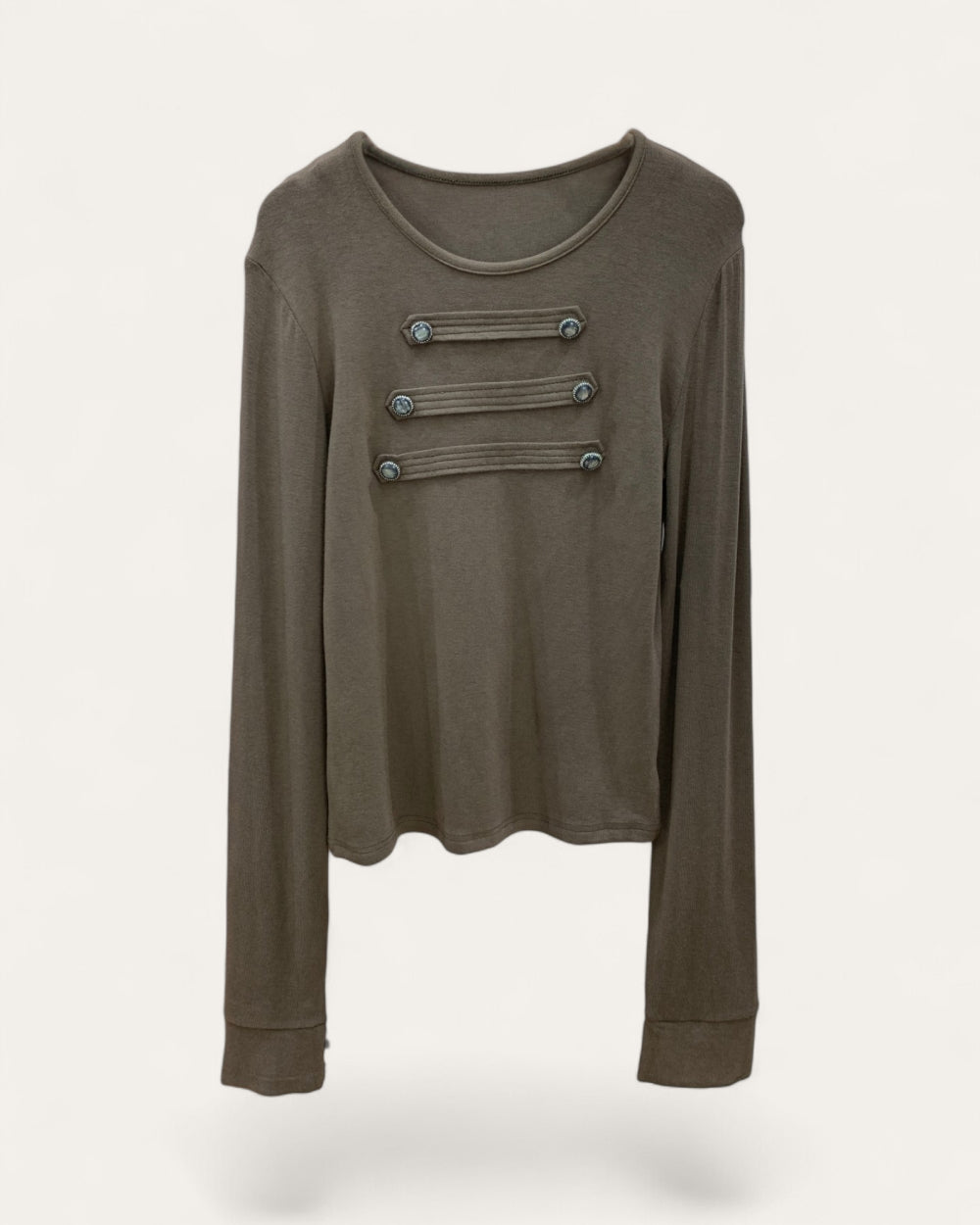 Brown Military Trim Long Sleeve Top - Zilvina