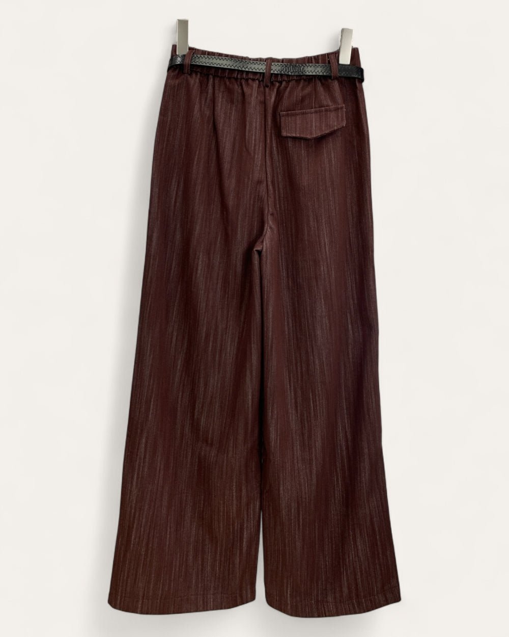 Burgundy Wide - Leg Pants with Belt - Zilvina