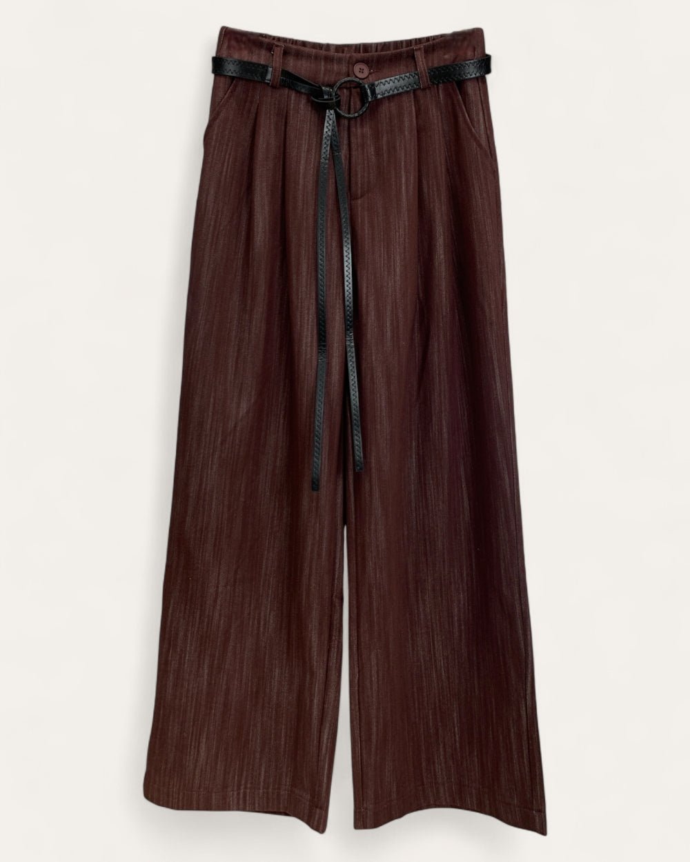 Burgundy Wide - Leg Pants with Belt - Zilvina