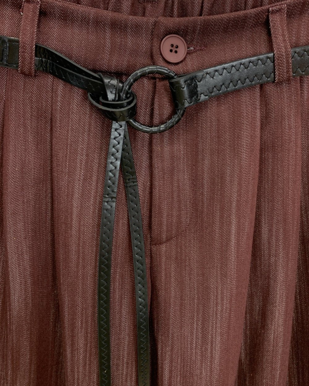 Burgundy Wide - Leg Pants with Belt - Zilvina