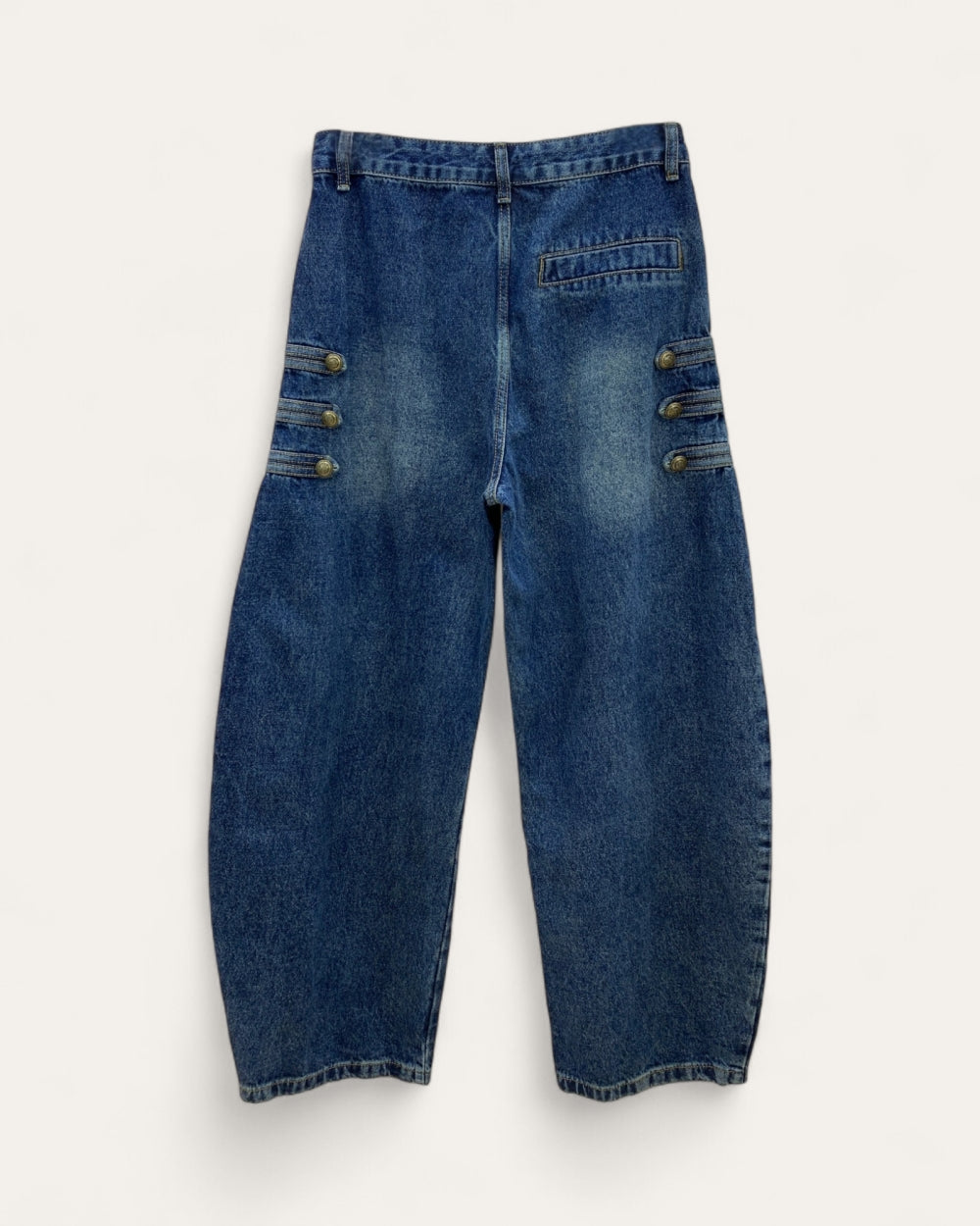 Button Detail Barrel Leg Jeans - Zilvina