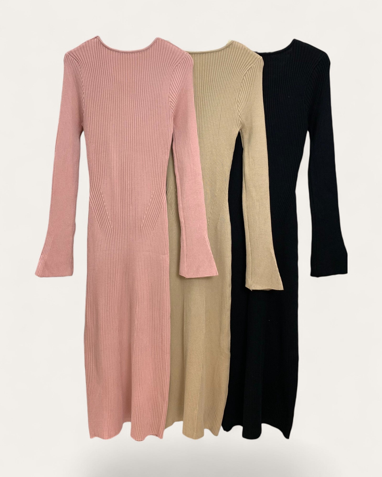 Button Front Ribbed Knit Dress - Zilvina