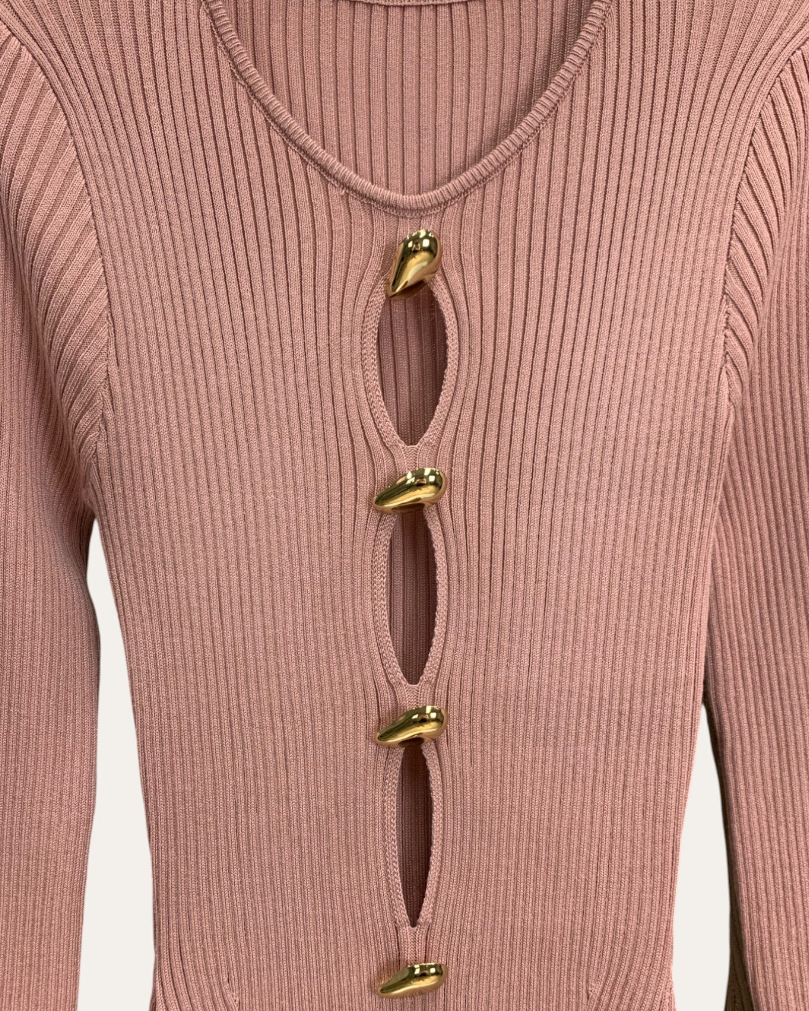 Button Front Ribbed Knit Dress - Zilvina