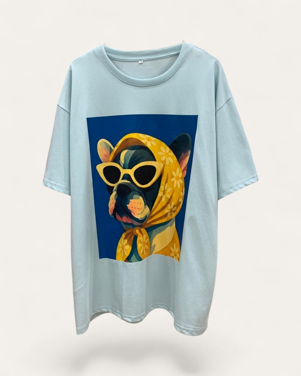 Chic Bulldog Scarf Graphic Tee - Zilvina