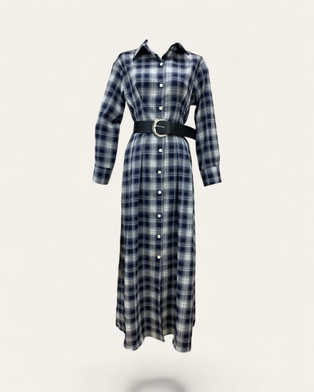 Classic Plaid Belted Shirt Dress - Zilvina