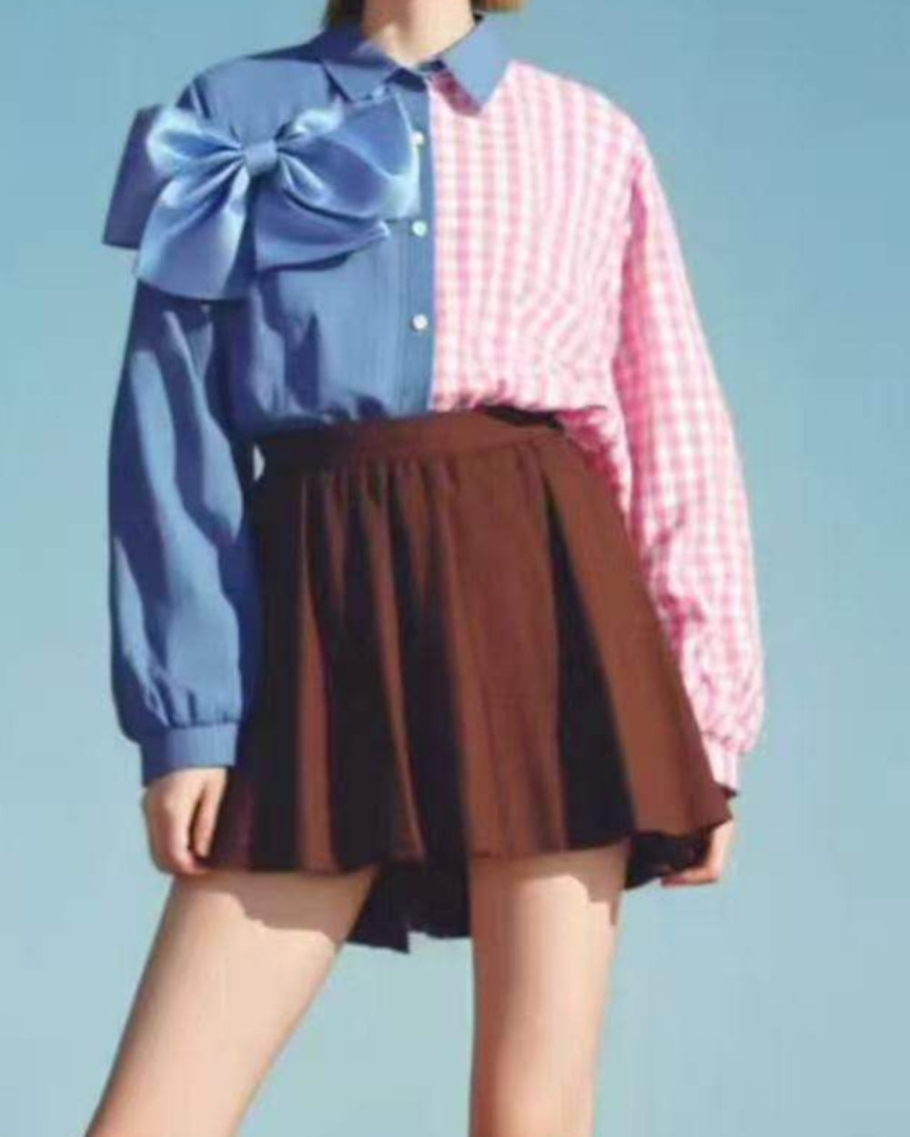 Color Block Bow Detail Shirt - Zilvina