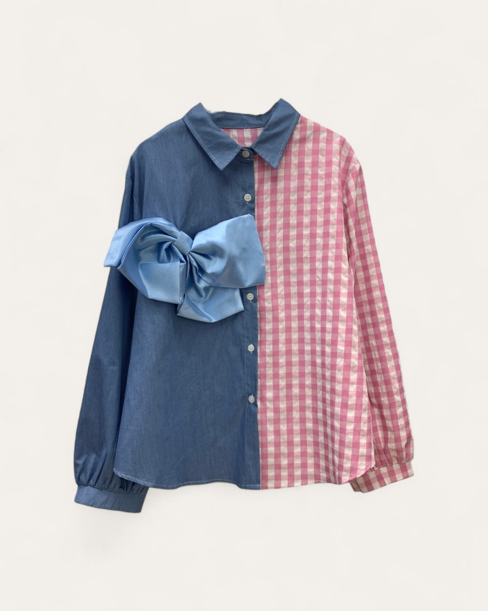 Color Block Bow Detail Shirt - Zilvina