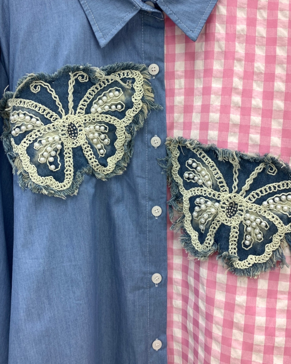 Color Block Butterfly Appliqué Shirt - Zilvina