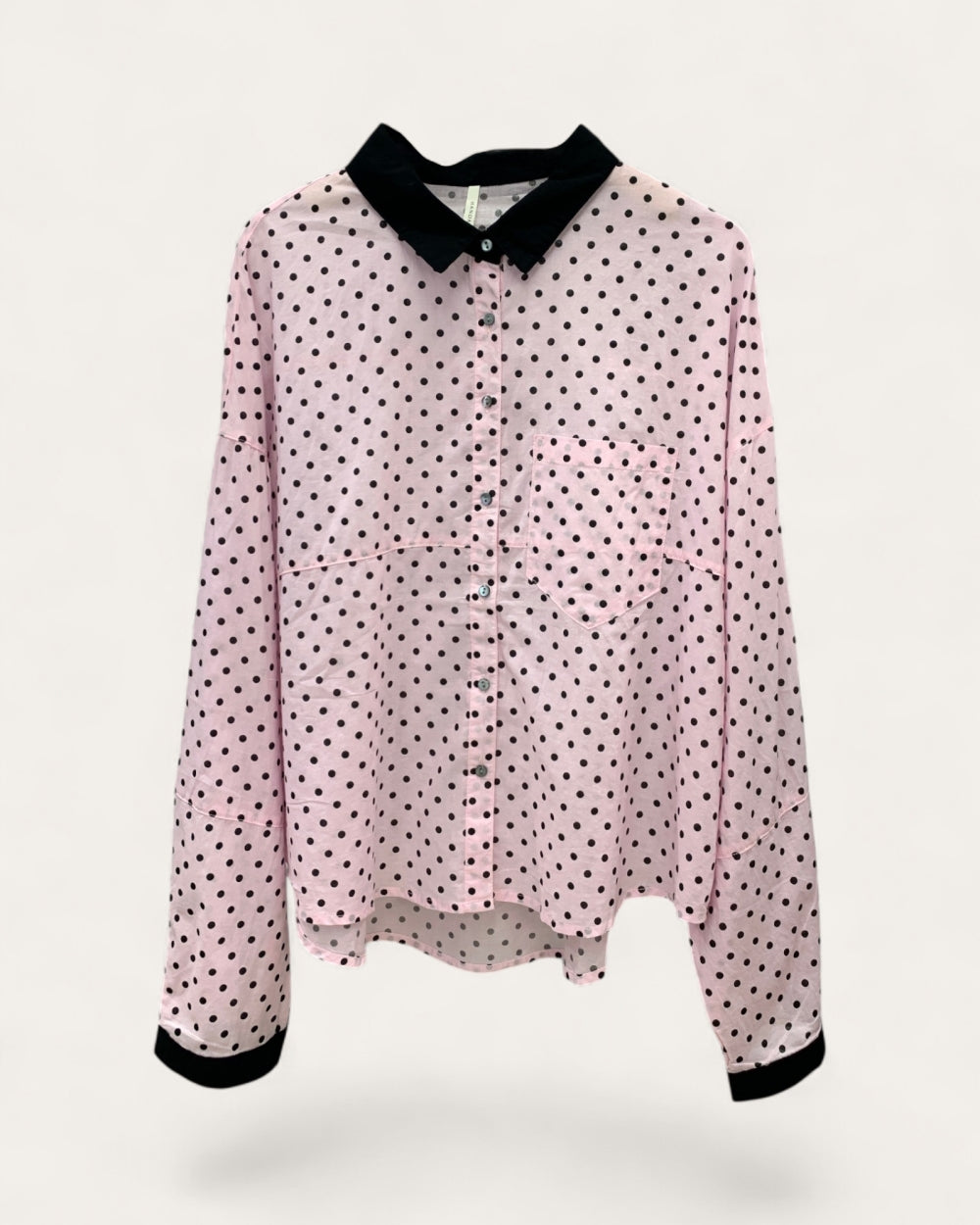 Contrast Collar Polka Dot Button - Down Blouse - Zilvina