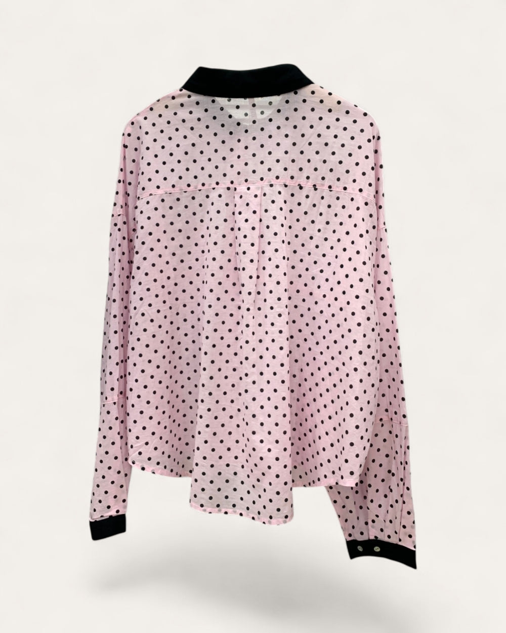 Contrast Collar Polka Dot Button - Down Blouse - Zilvina