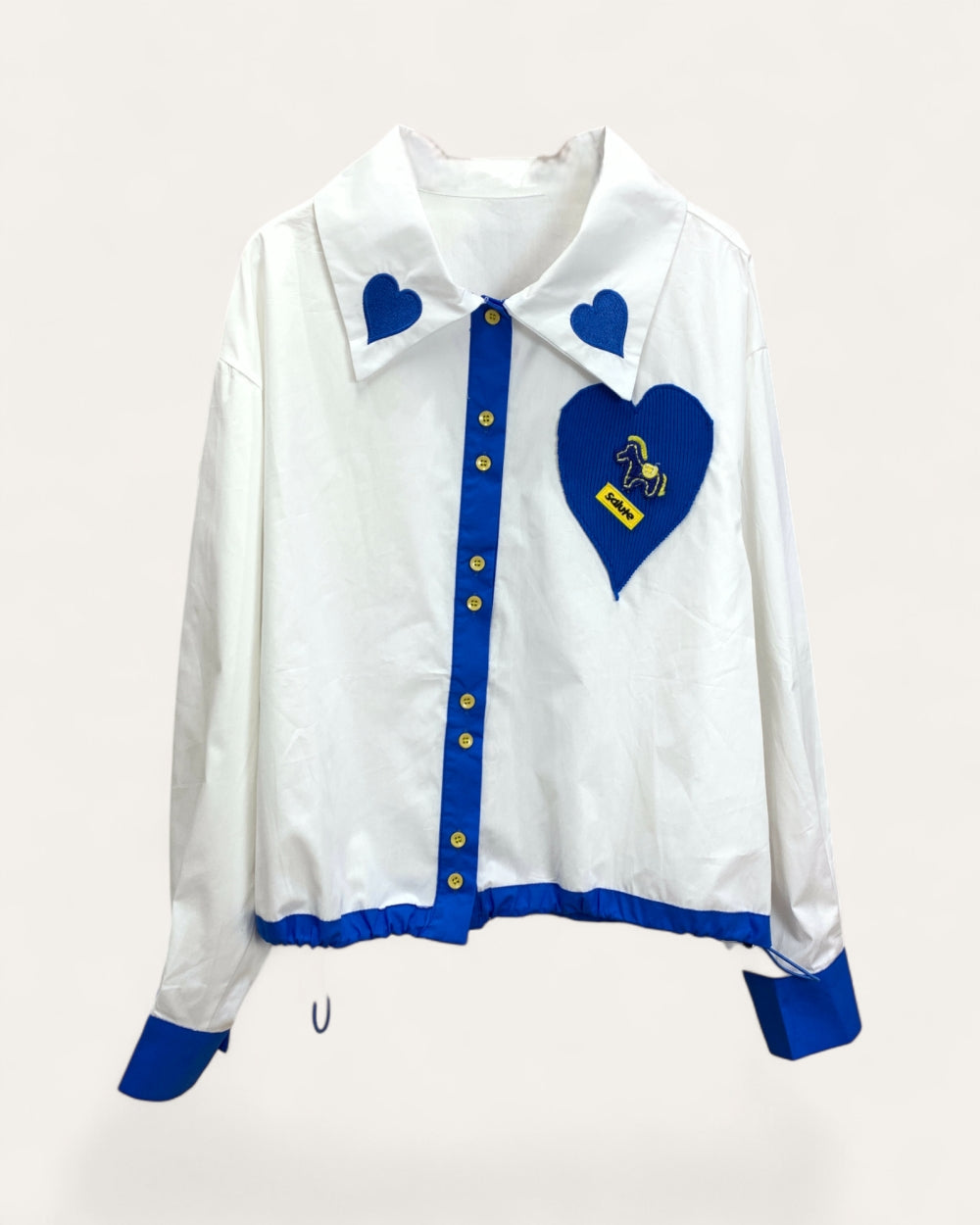 Contrast Heart Patch Cropped Button - Up - Zilvina