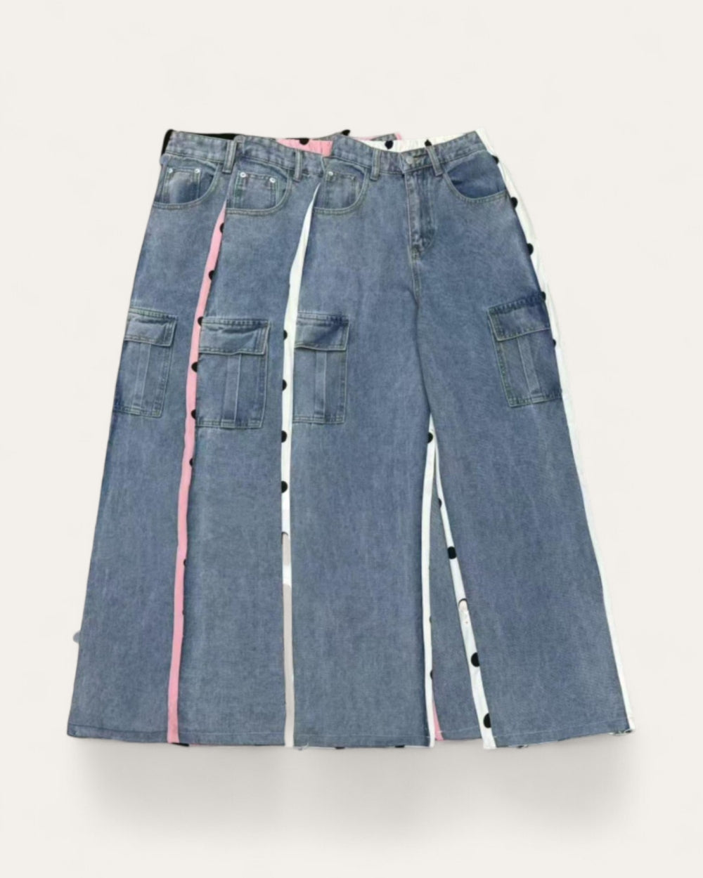 Contrast Panel Cargo Wide Jeans - Zilvina