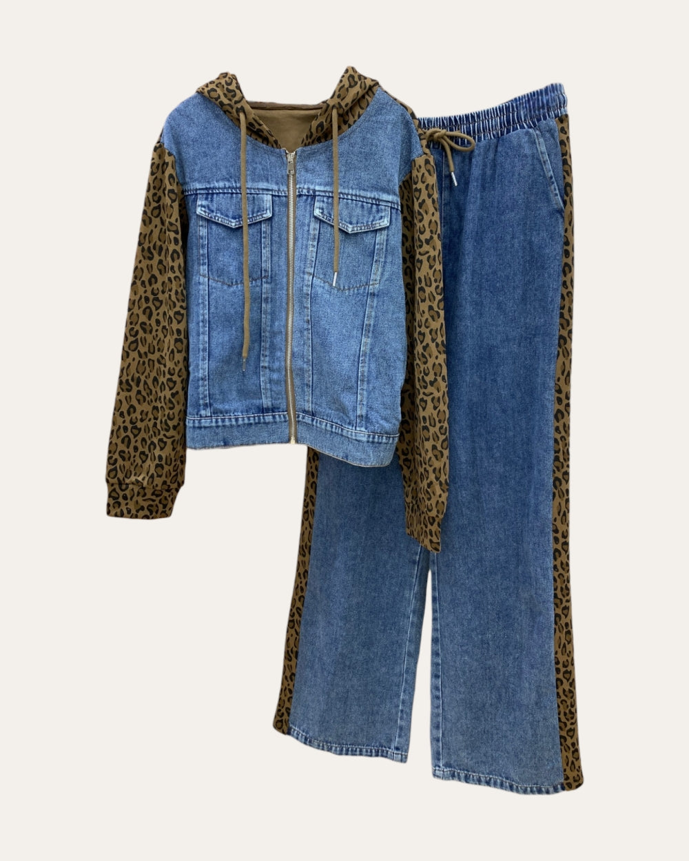 Contrast Side Panel Wide-Leg Denim Pants - Zilvina