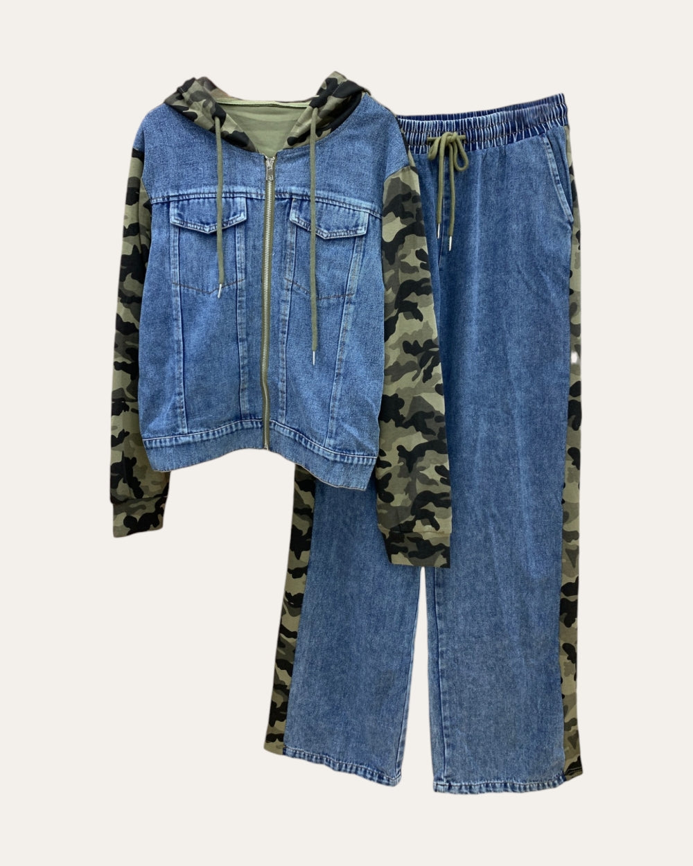 Contrast Side Panel Wide-Leg Denim Pants - Zilvina