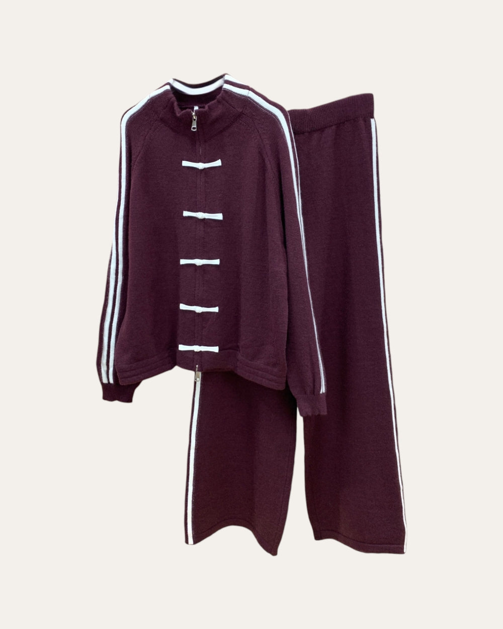 Contrast Stripe Knit Two-Piece Set - Zilvina