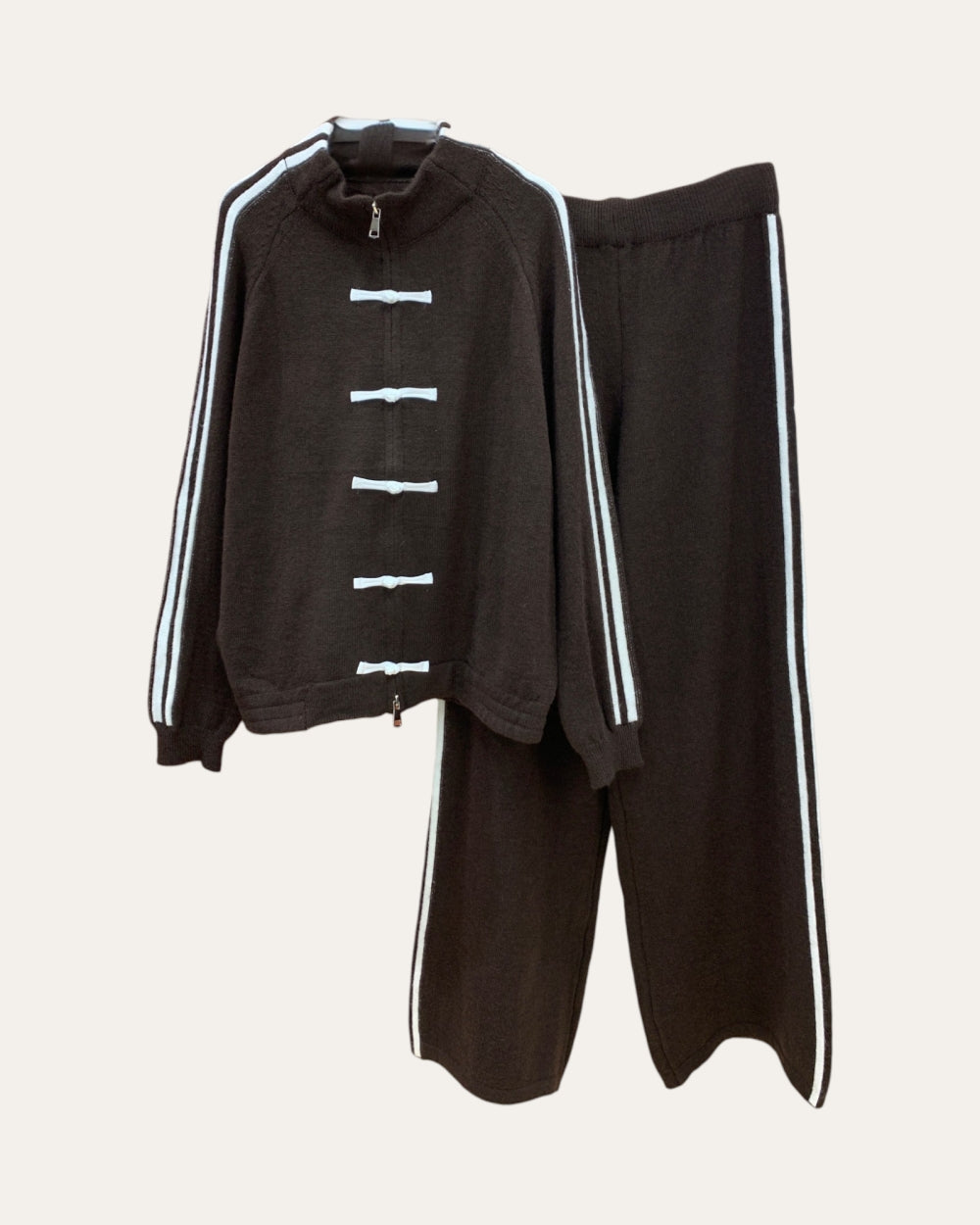 Contrast Stripe Knit Two-Piece Set - Zilvina