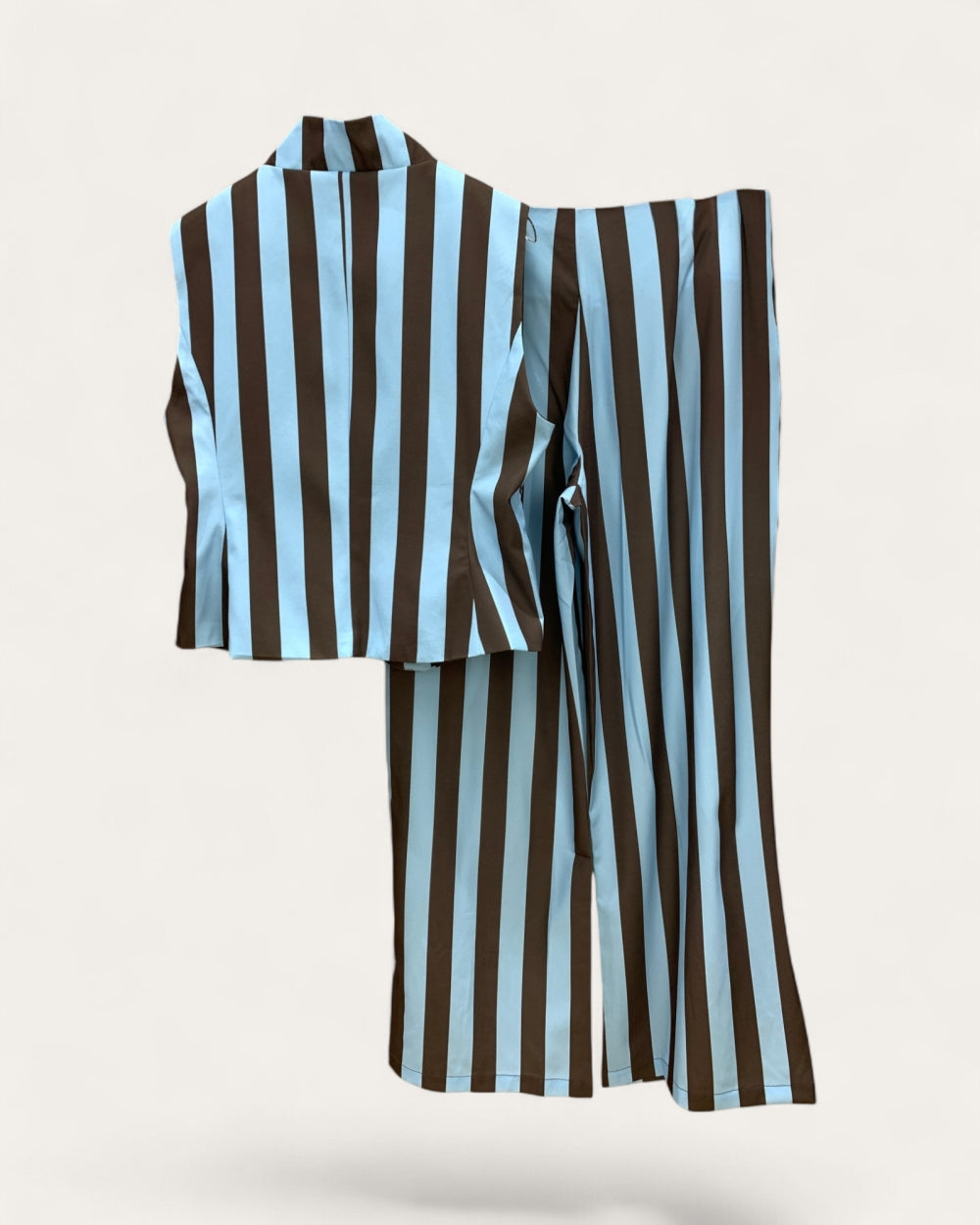 Contrast Stripe Vest & Wide Leg Pants Set - Zilvina