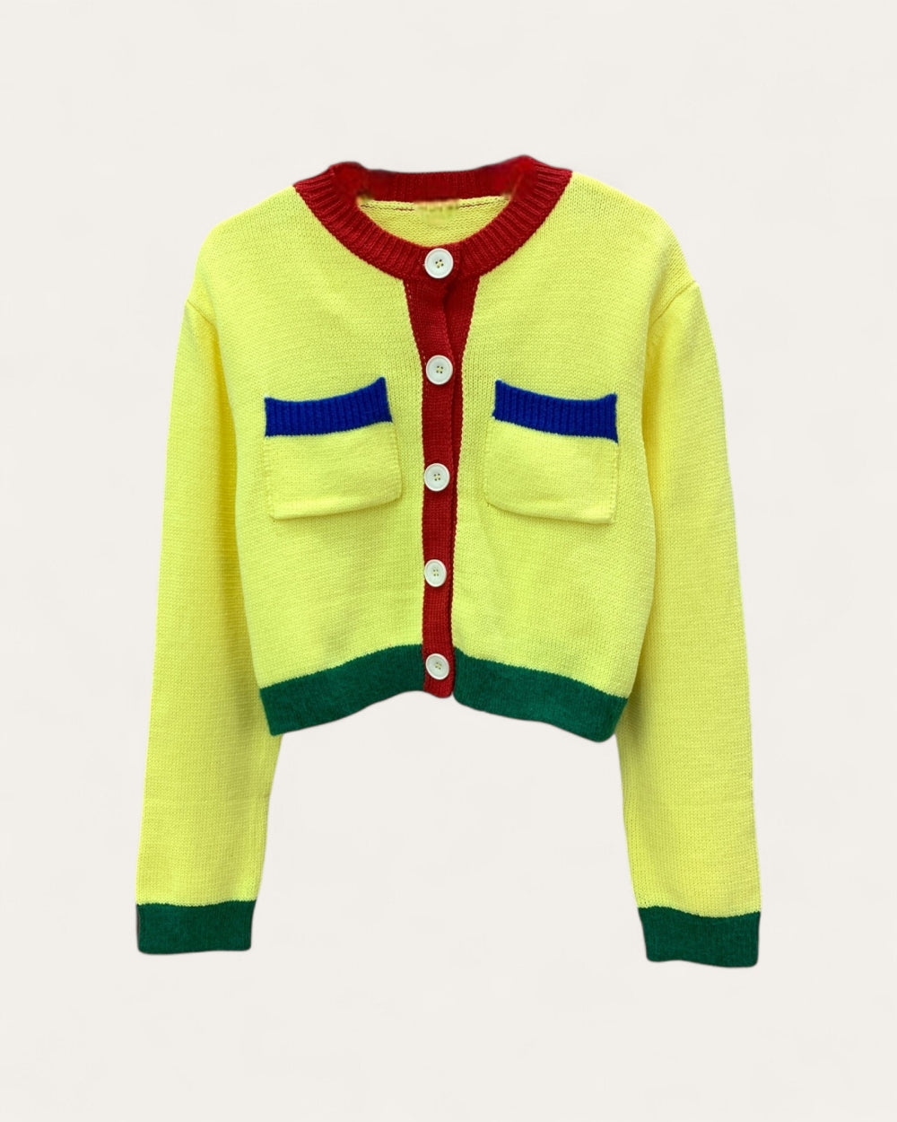 Contrast Trim Cropped Knit Cardigan - Zilvina
