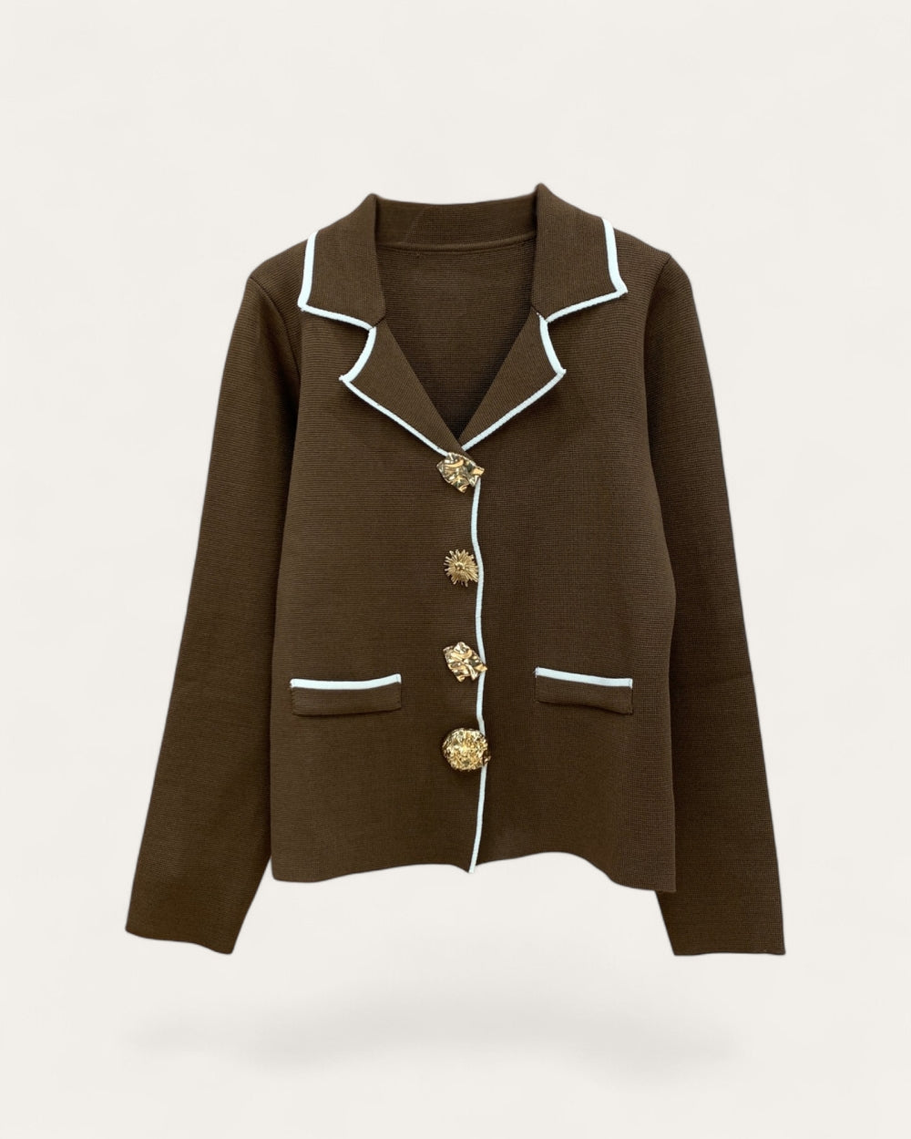 Contrast Trim Jewel Button Cardigan - Zilvina