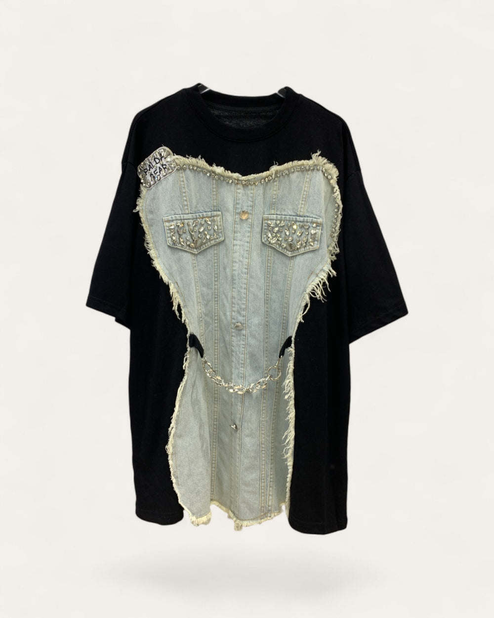 Corset Style Denim Patch T-Shirt - Zilvina